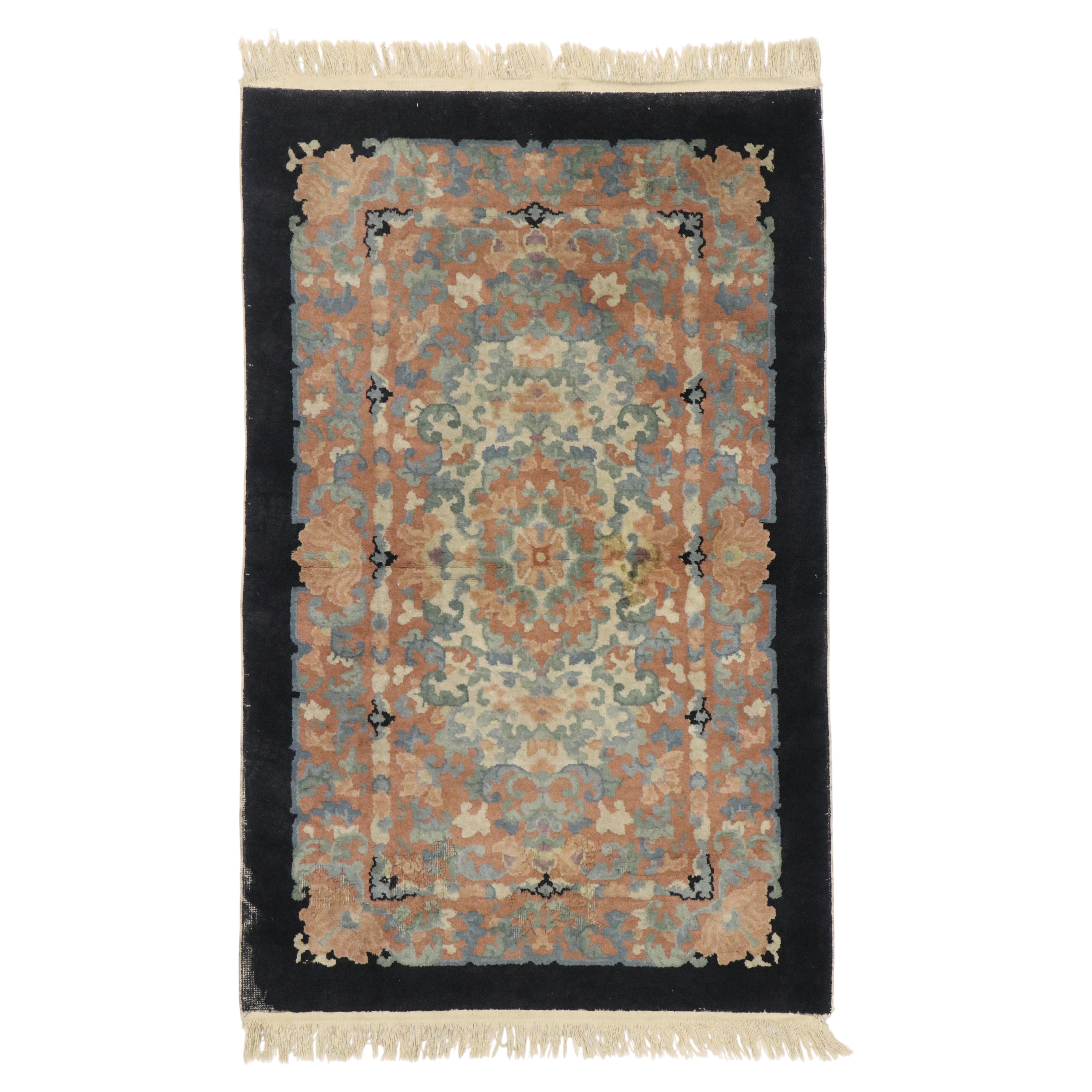 Antique Chinese Art Deco Rug with European Influenced Chinoiserie Style