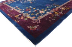 The Sapphire Garden: An Antique Chinese Art Deco Rug of Poetic Splendor