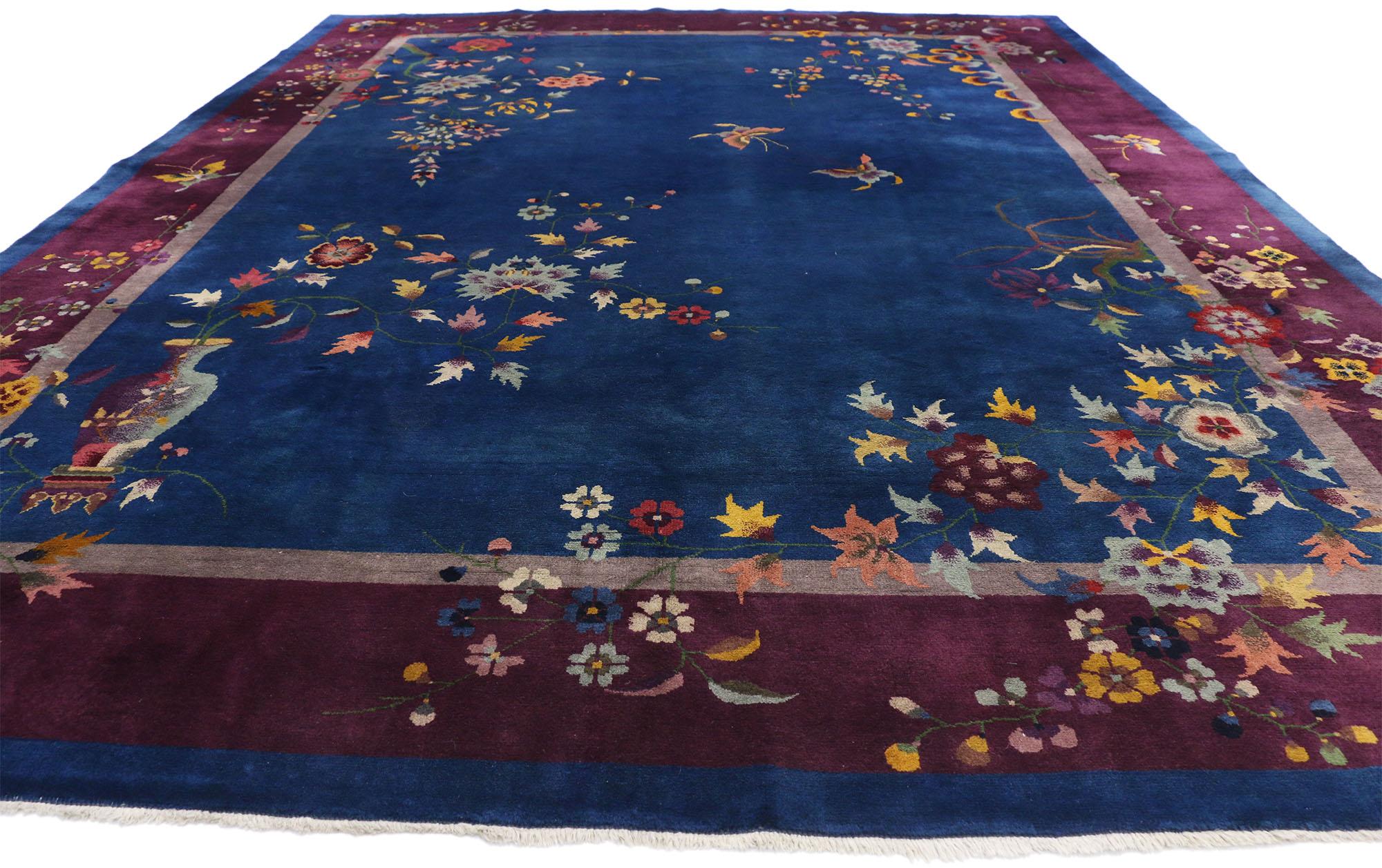 Antiker blauer chinesischer Art Deco Teppich  (Art déco) im Angebot