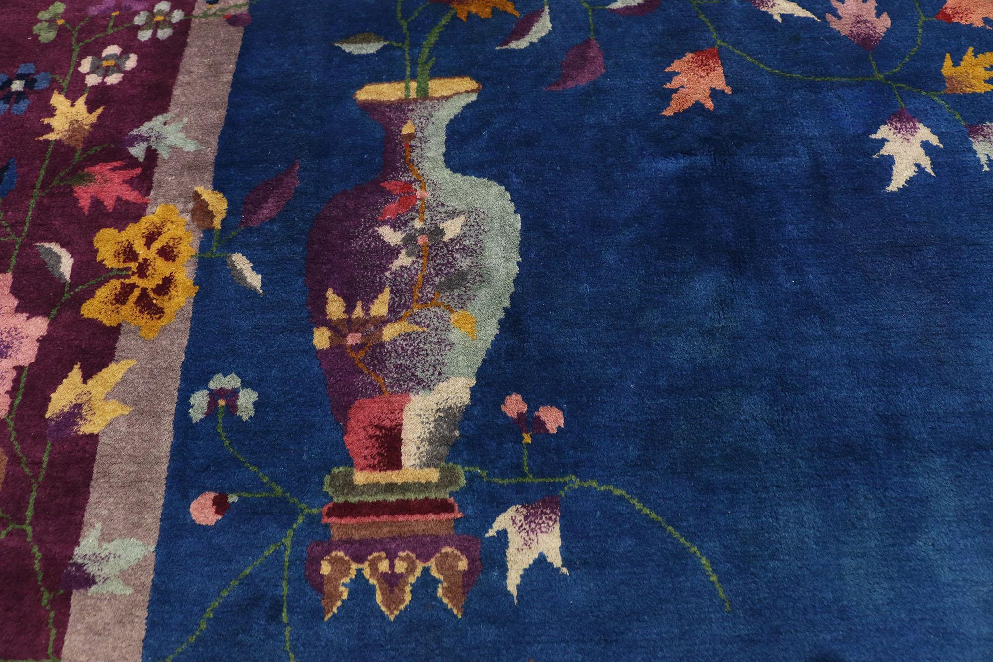 Antiker blauer chinesischer Art Deco Teppich  (Chinesisch) im Angebot