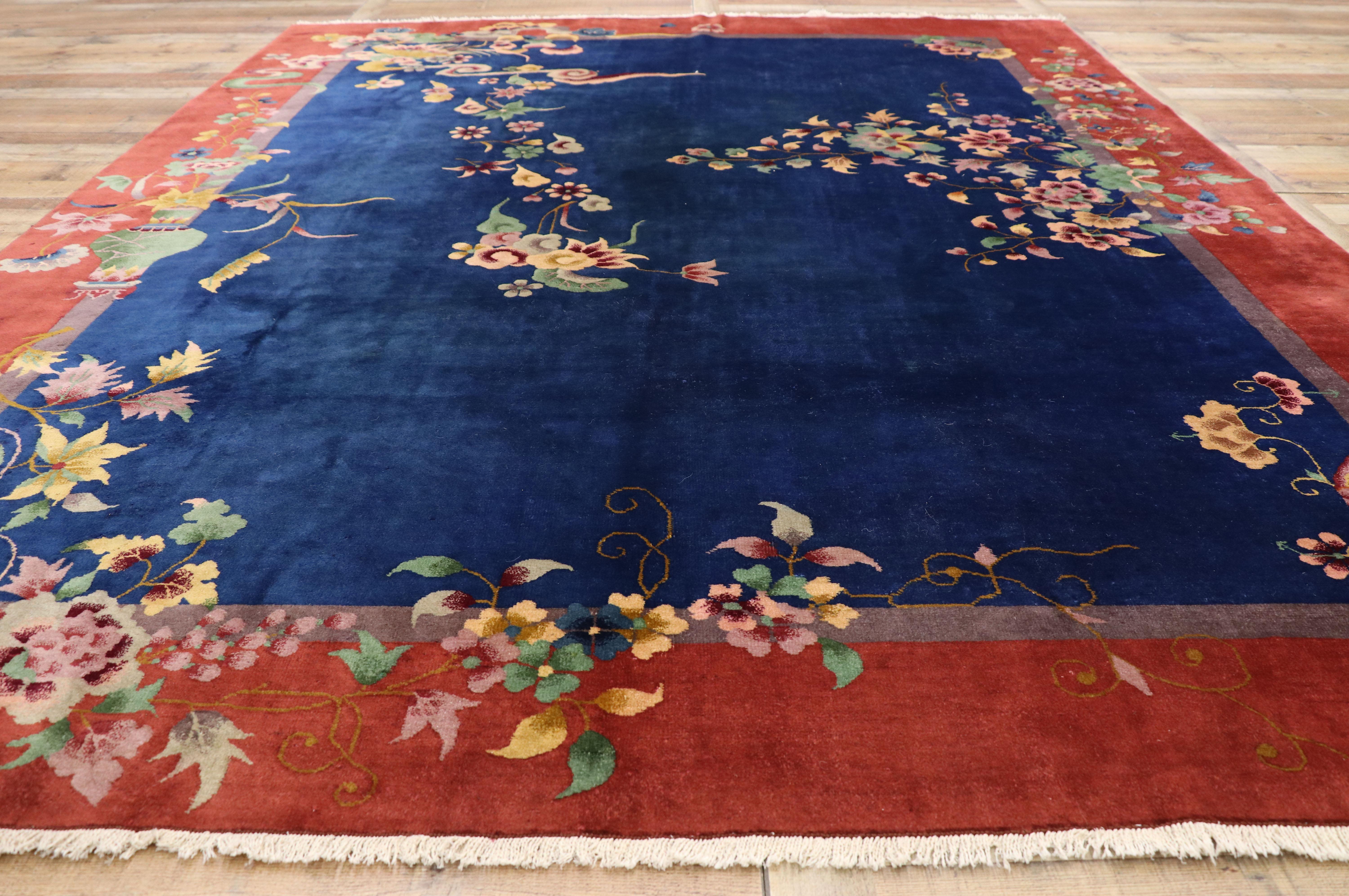 Wool Antique Chinese Art Deco Rug with Jazz Age Chinoiserie Style