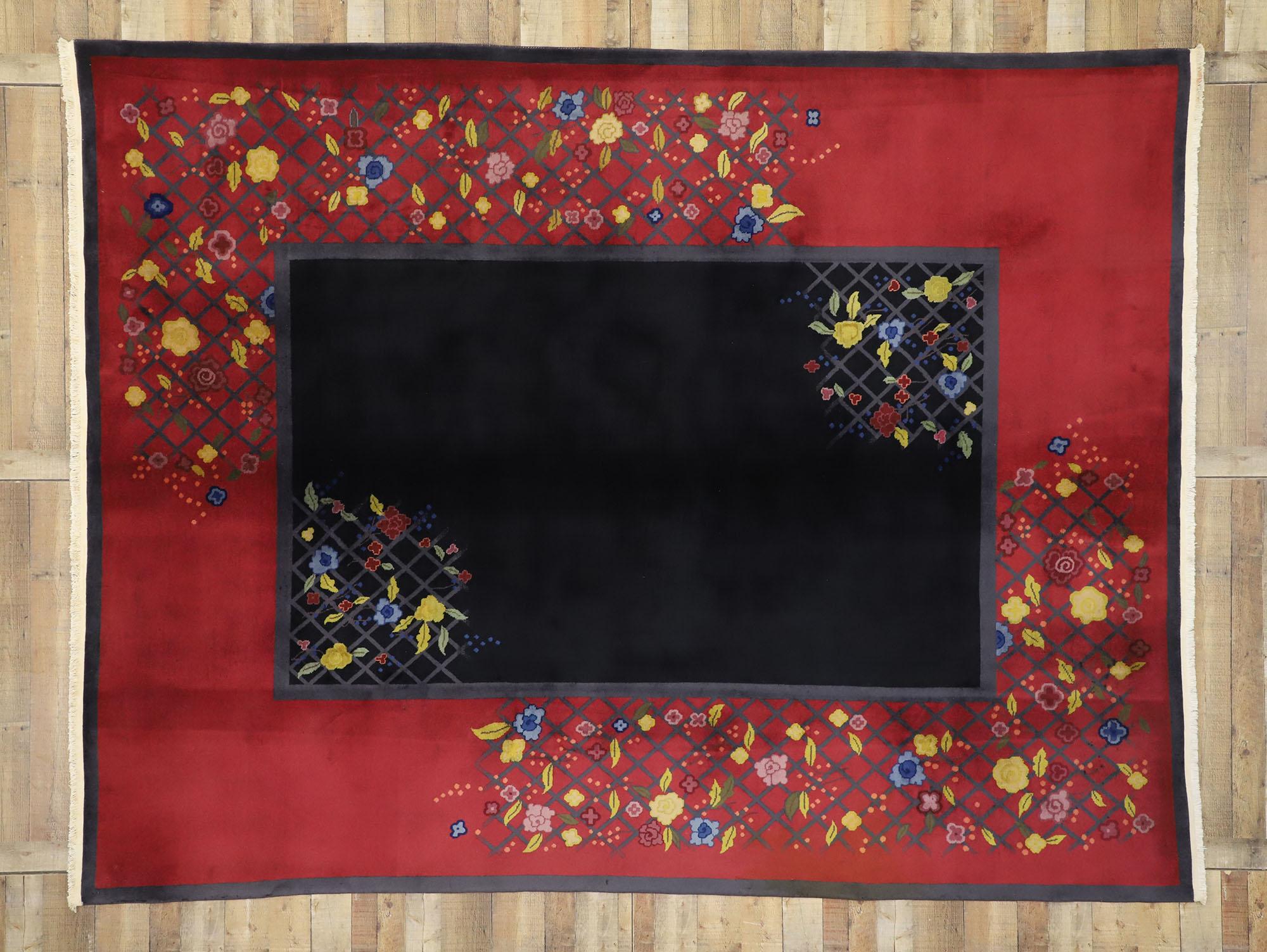 1920's Antique Chinese Art Deco Carpet with Traditional Jazz Age Style For Sale 4