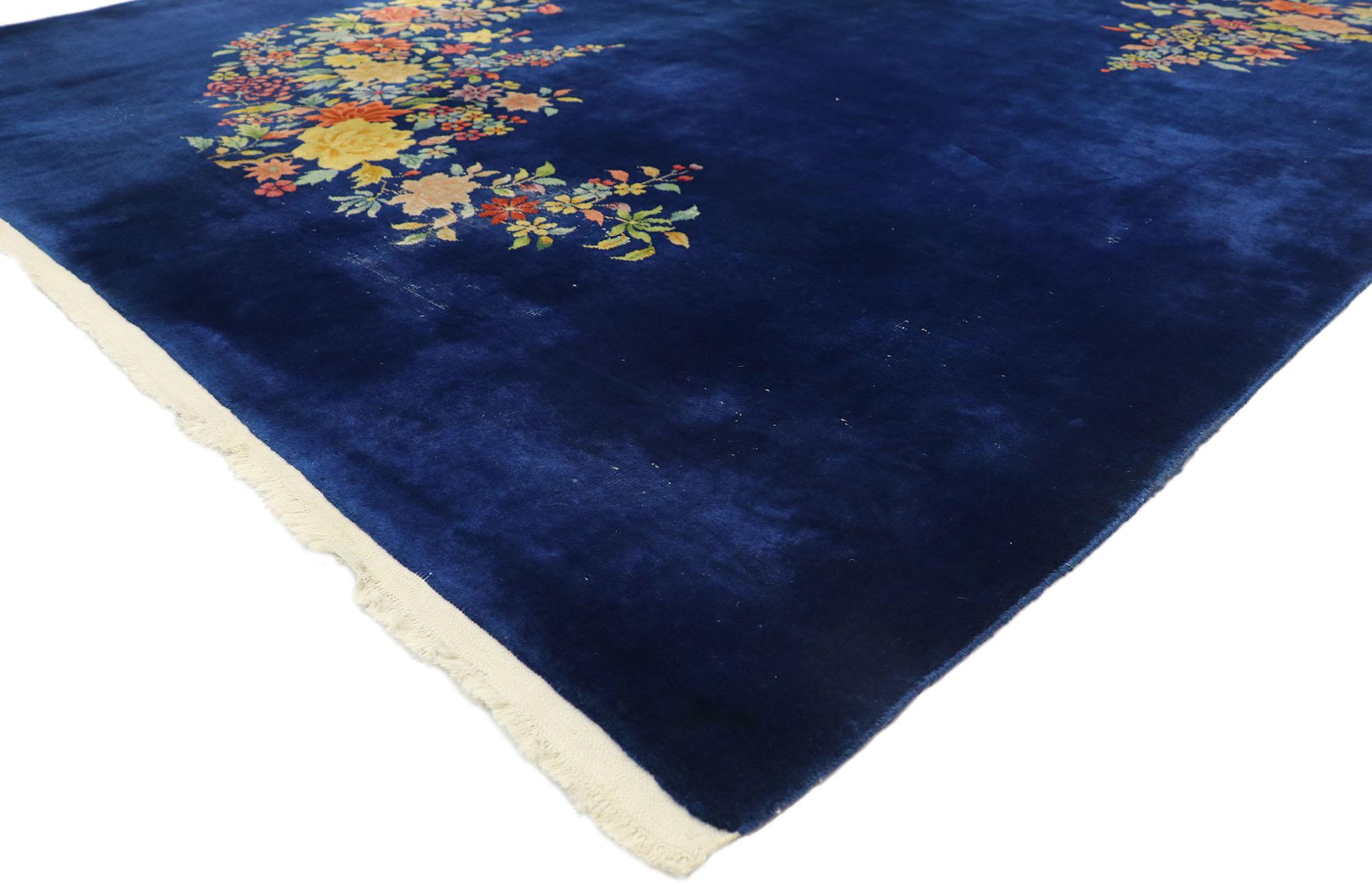 77406, antique Chinese Art Deco rug with Jazz Age Style Inspired by Walter Nichols 08'09 x 11'07. Drawing inspiration from Walter Nichols, this hand knotted wool antique Chinese Art Deco rug displays a sense of splendor and vitality than cannot be