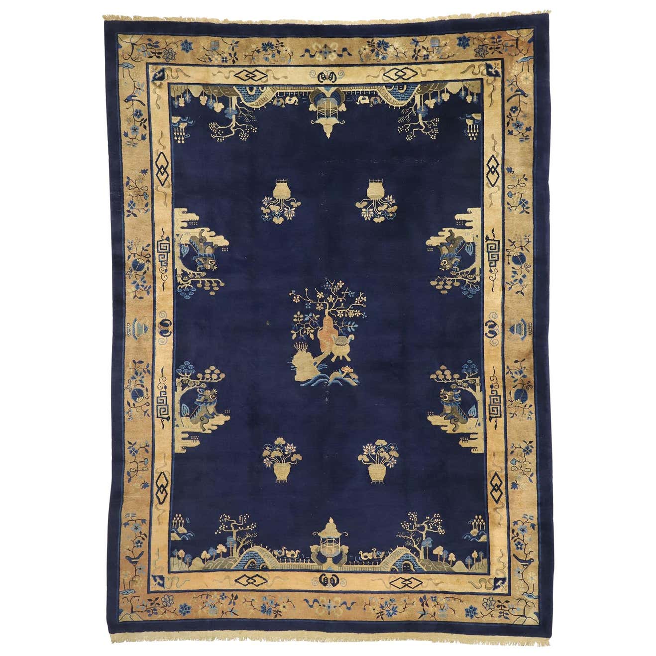 Antique Chinese Peking Rug with Landscape Scenes and Chinoiserie Style ...