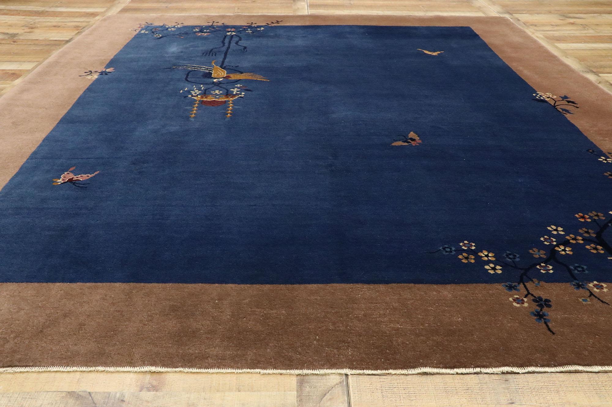 Antique Chinese Art Deco Rug with Ming Dynasty Style In Good Condition For Sale In Dallas, TX