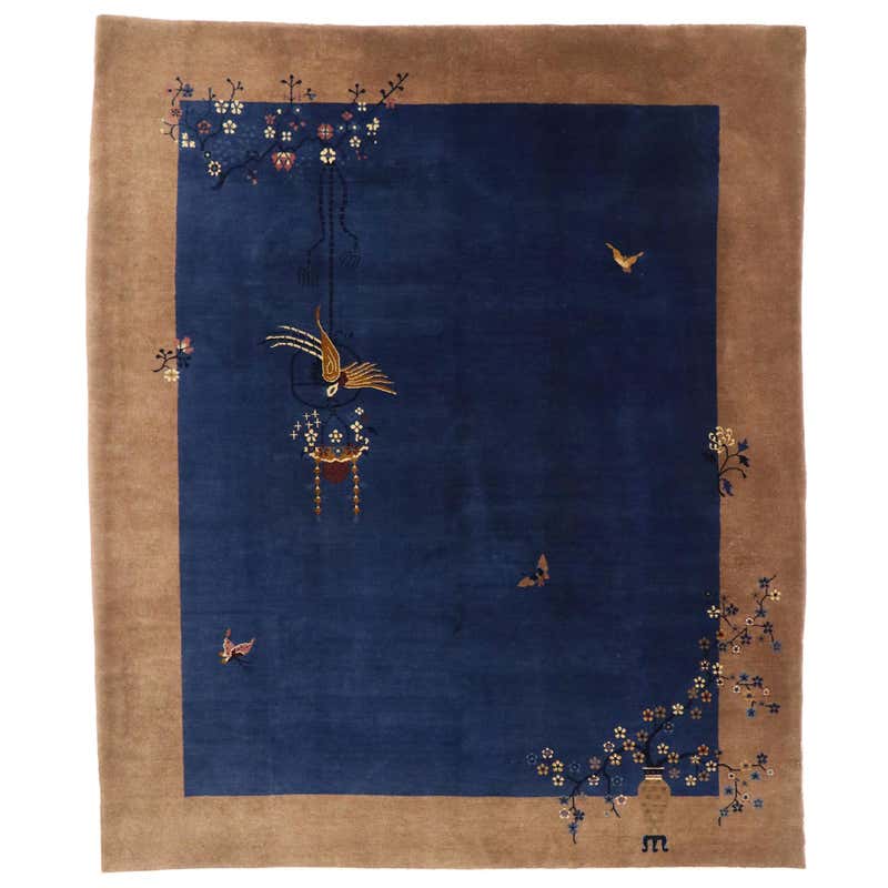 Antique Chinese Art Deco Pictorial Rug with Fishing Village Landscape ...