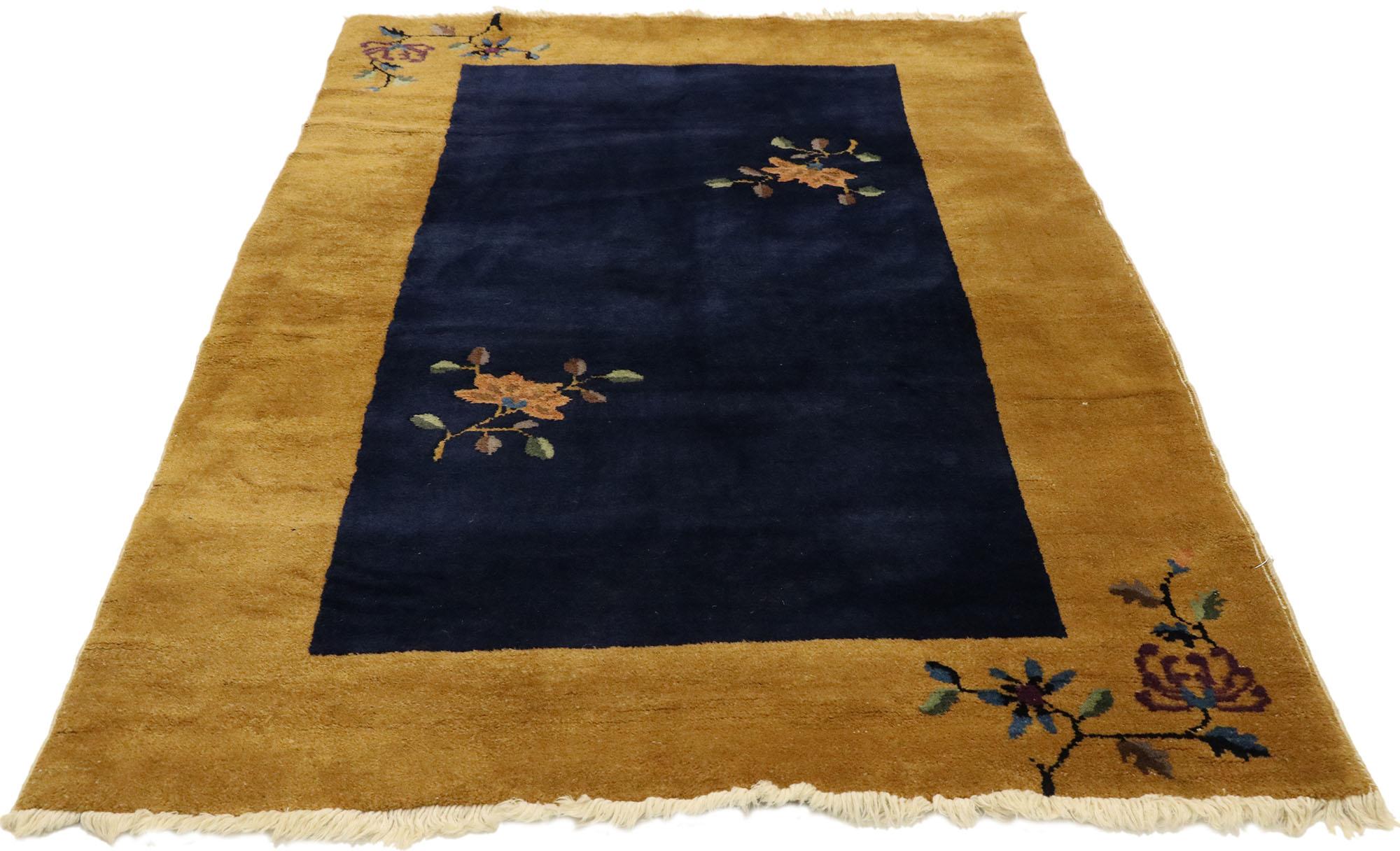 Ming Antique Chinese Art Deco Rug with Minimalist Qing Dynasty Style