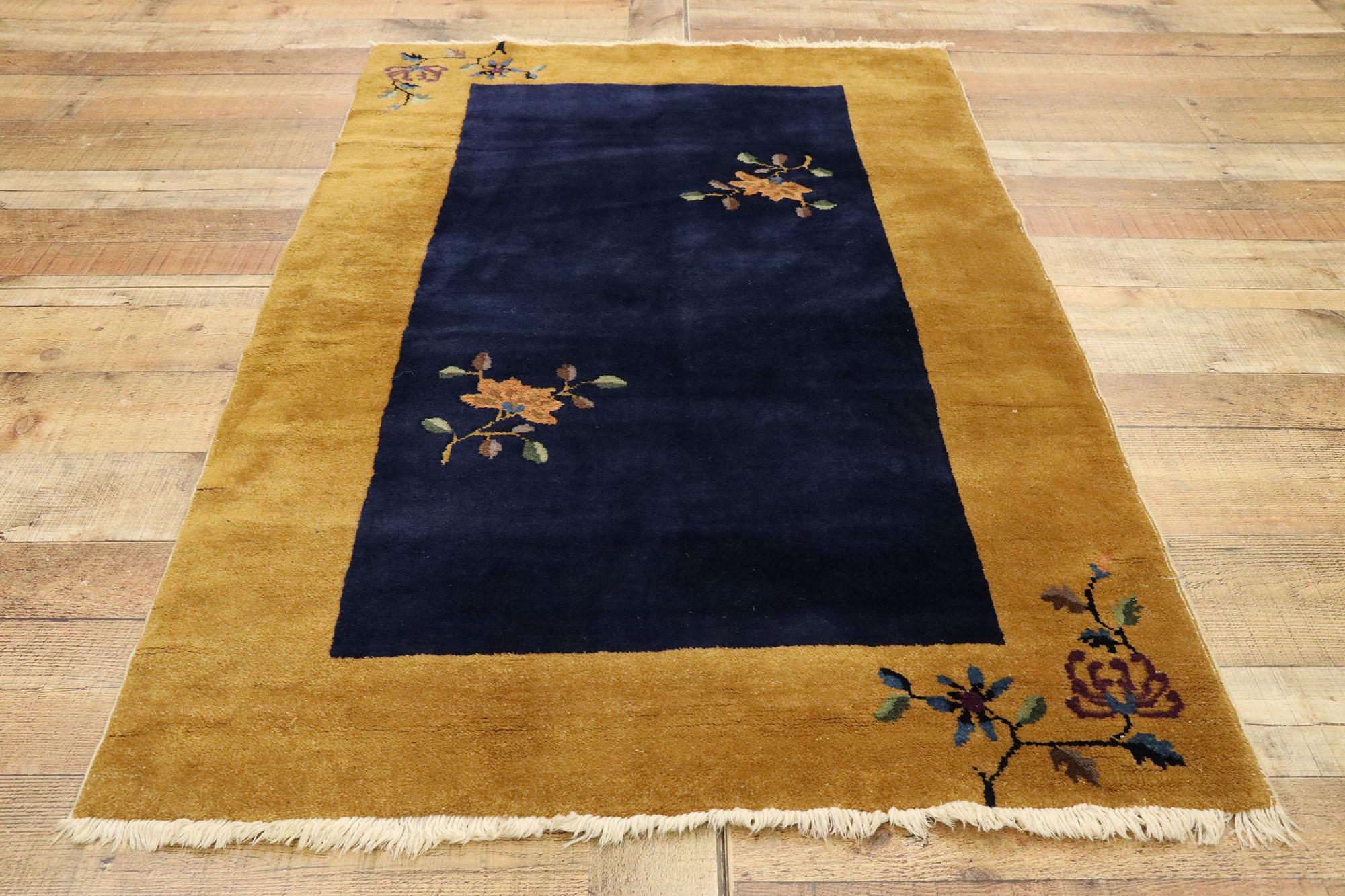 Wool Antique Chinese Art Deco Rug with Minimalist Qing Dynasty Style