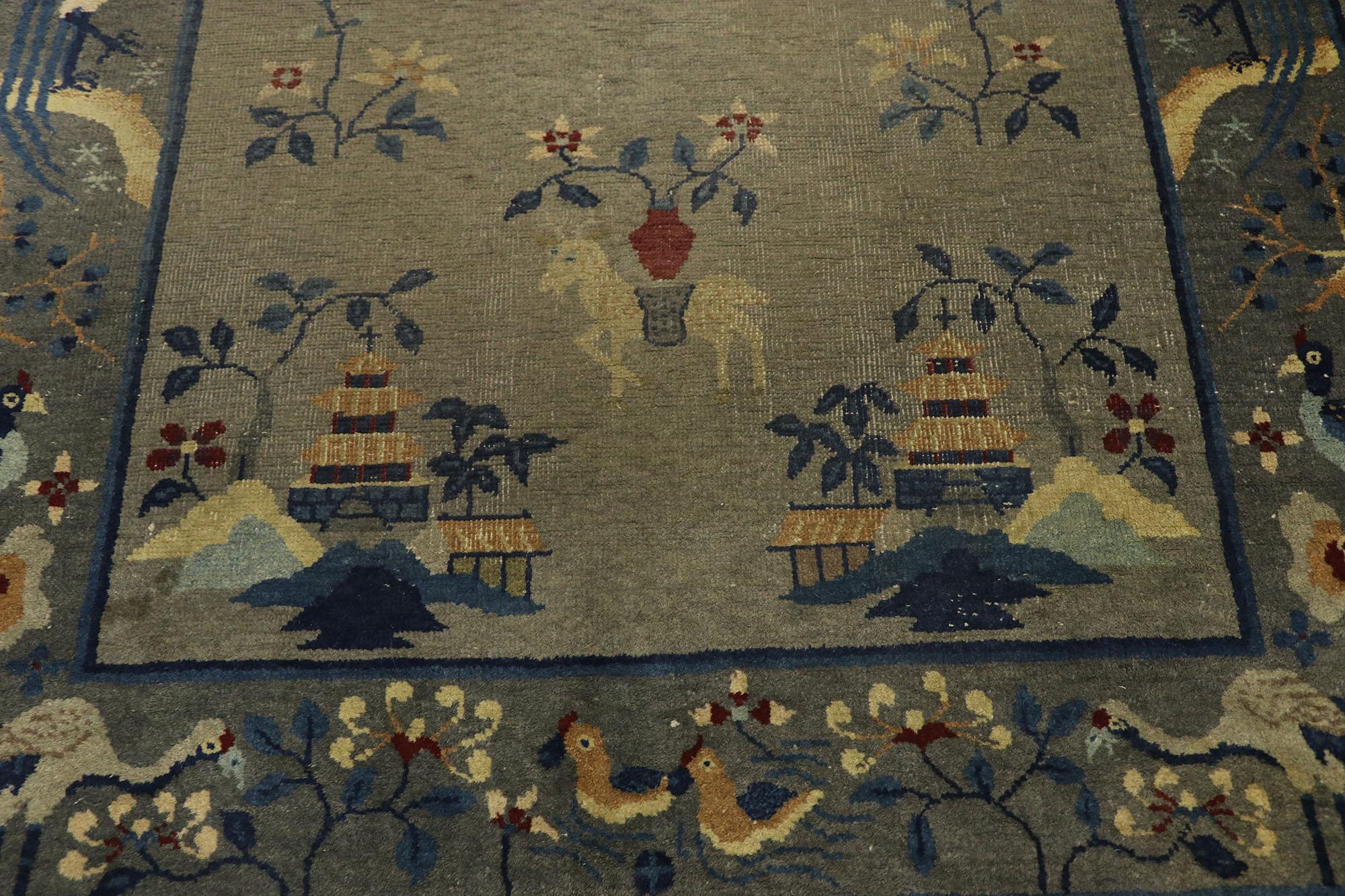 Antiker chinesischer Art-déco-Teppich mit malerischem Design (Chinesisch) im Angebot
