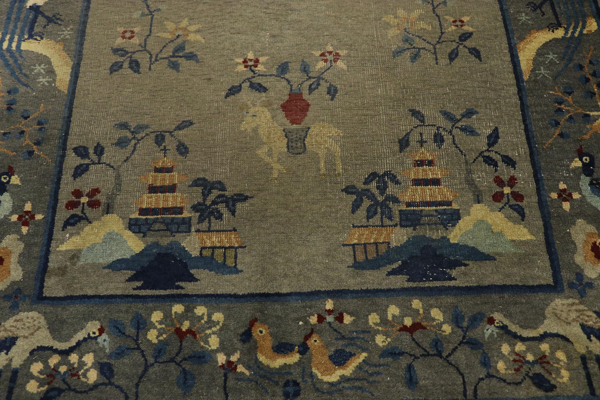 Alfombra antigua china Art Déco con diseño pictórico Chino en venta