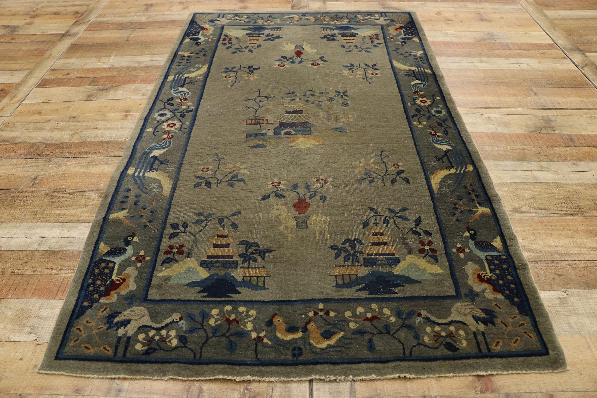 Antique Chinese Art Deco Rug with Pictorial Design For Sale 1