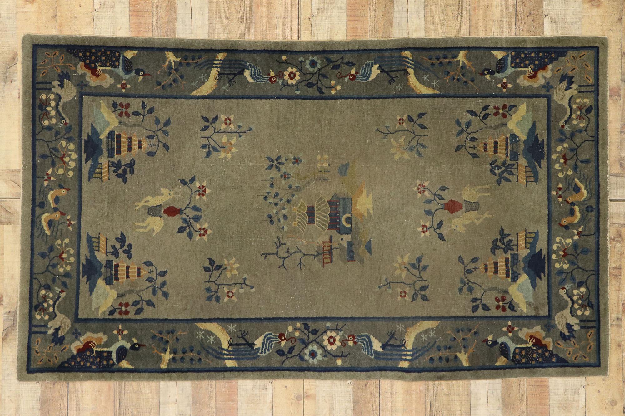 Antique Chinese Art Deco Rug with Pictorial Design For Sale 2