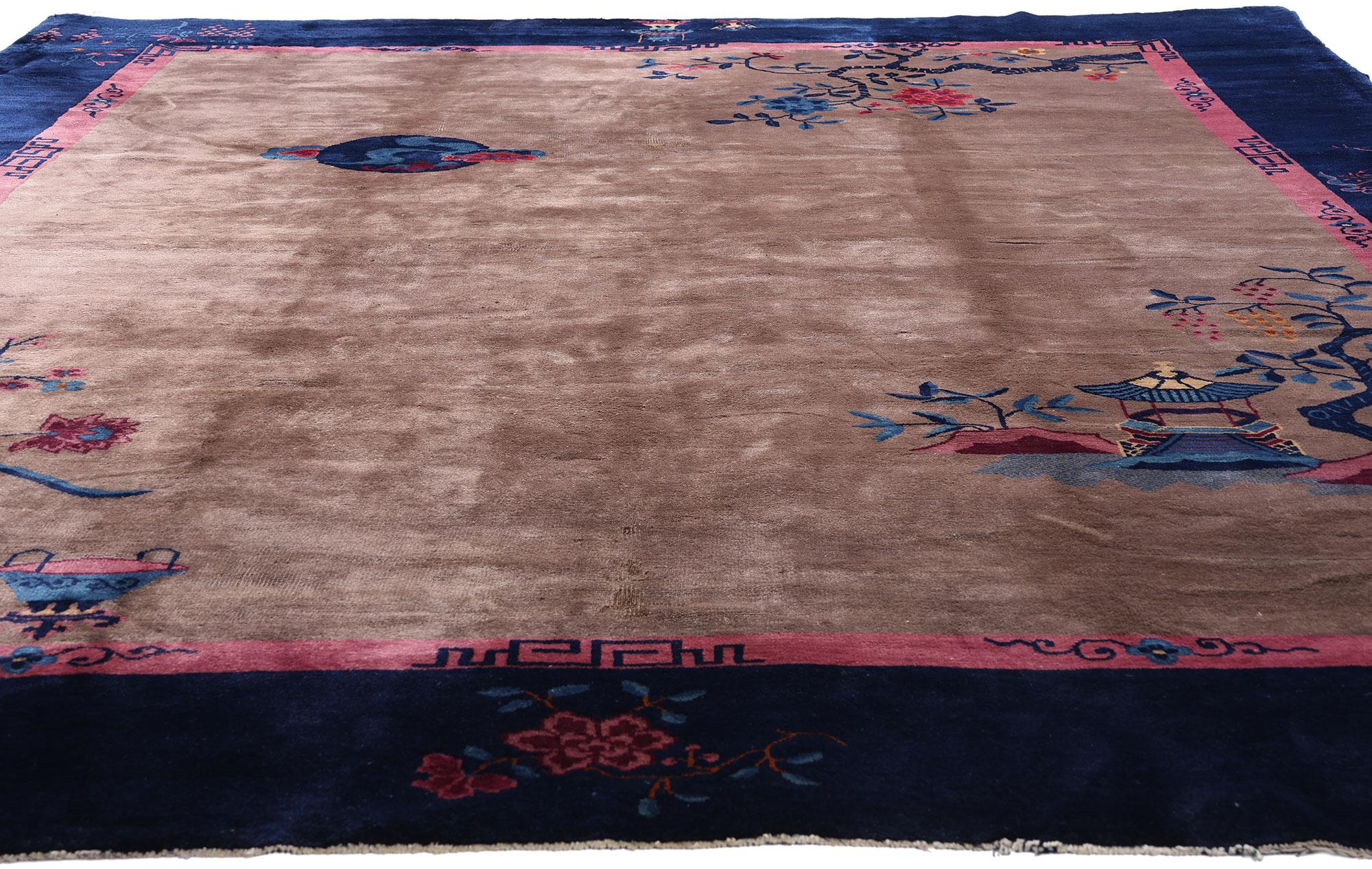 Hand-Knotted Antique Chinese Art Deco Rug with Traditional Style For Sale