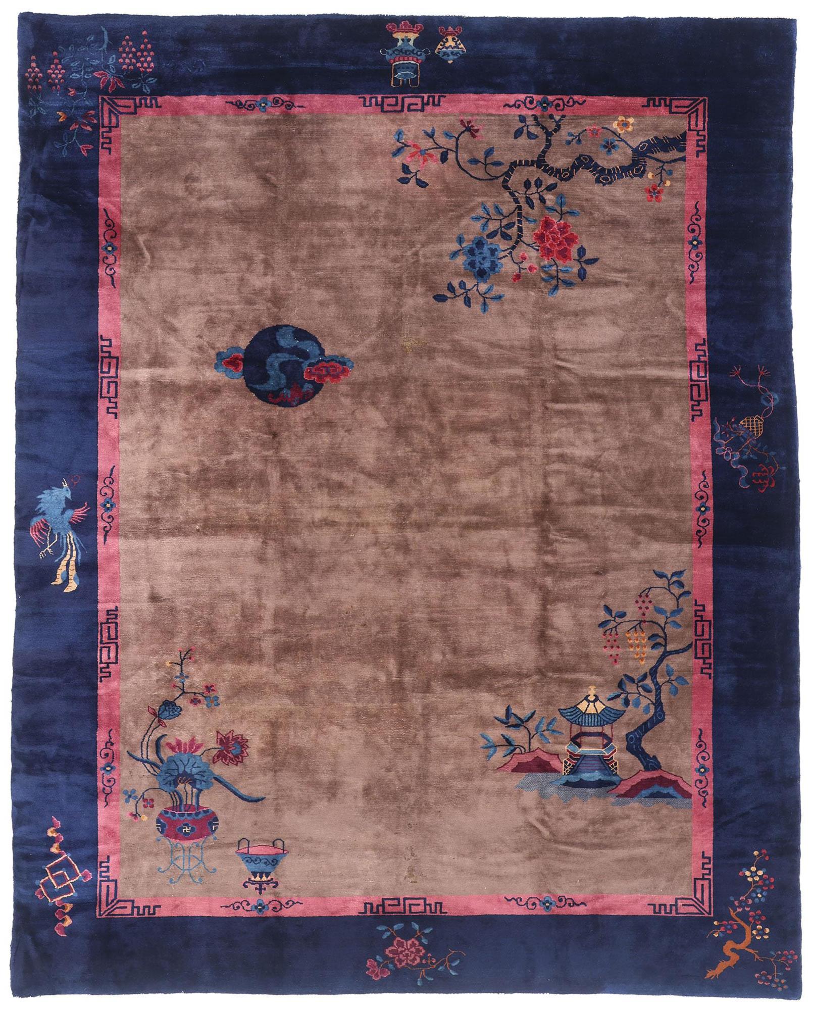 Antique Chinese Art Deco Rug with Traditional Style