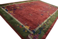 1920s Pink Floral Spray Antique Chinese Art Deco Carpet 11 x17' Knotted Wool Rug