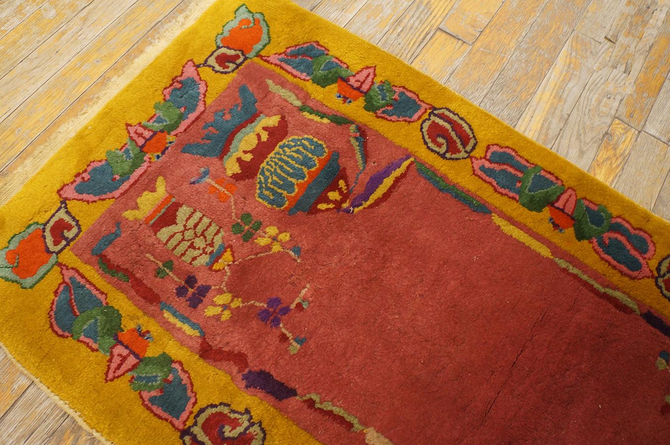Wool 1920s Chinese Art Deco Carpet ( 2' 1'' x 3' 3'' - 63 x 99 cm ) For Sale