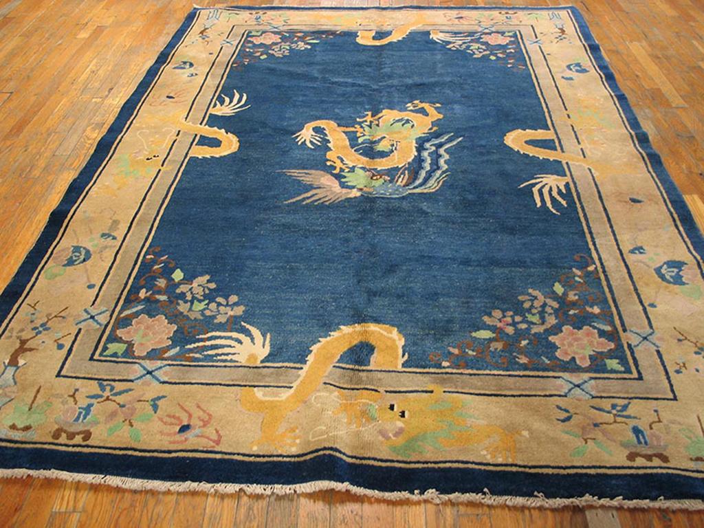 Hand-Knotted 1920s Chinese Art Deco Dragon Carpet ( 6' x 8'6