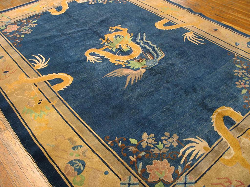 Early 20th Century 1920s Chinese Art Deco Dragon Carpet ( 6' x 8'6