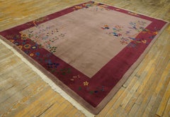 1920s Mauve Chinoiserie Antique Chinese Art Deco Carpet 8'x9'9'' Woven Wool Rug