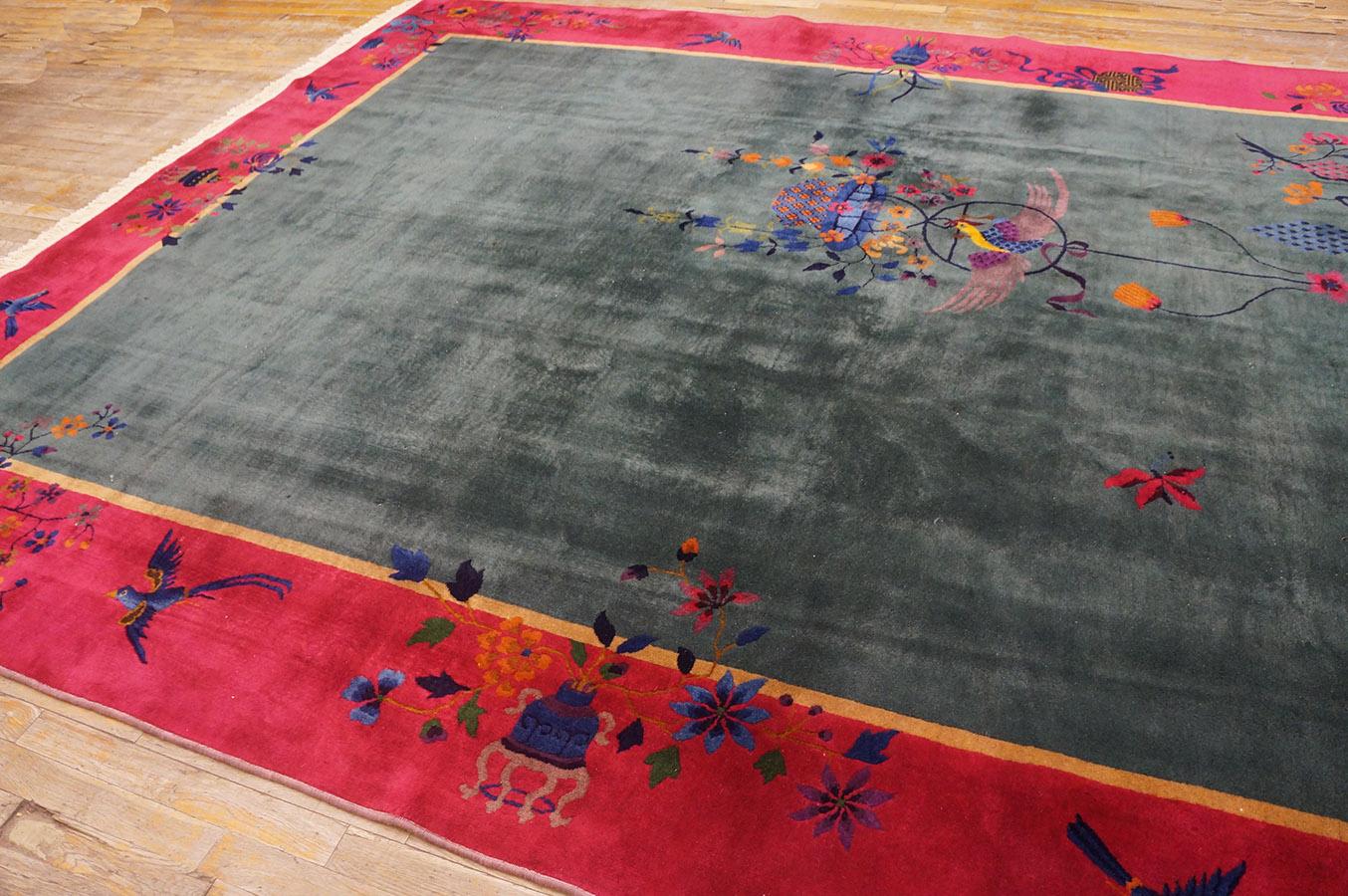 Wool 1920s Chinese Art Deco Carpet (  8'10'' x 11'6'' - 270 x 350 ) For Sale