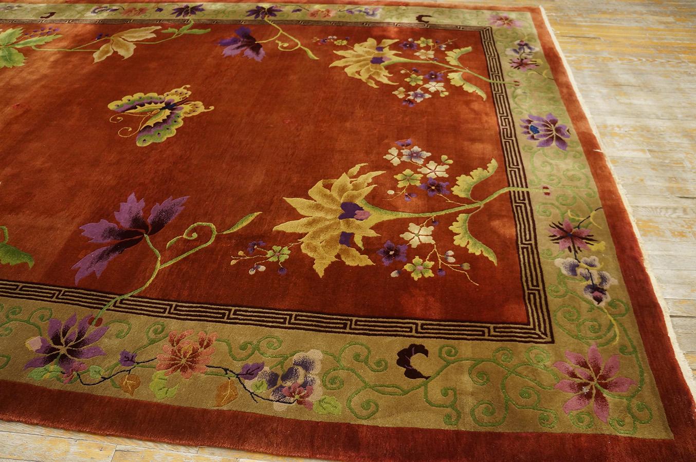 Wool 1920s  Chinese Art Deco Carpet ( 8'9'' x 11'6'' - 267 x 350 ) For Sale