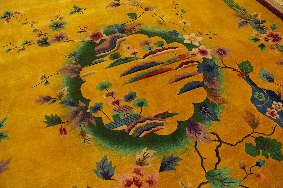 Hand-Knotted 1920s Chinese Art Deco Carpet ( 9' x 11' - 275 360 cm )  For Sale