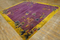 1920s Purple Antique Chinese Art Deco Hand Knotted Rug 9' x 11'8"