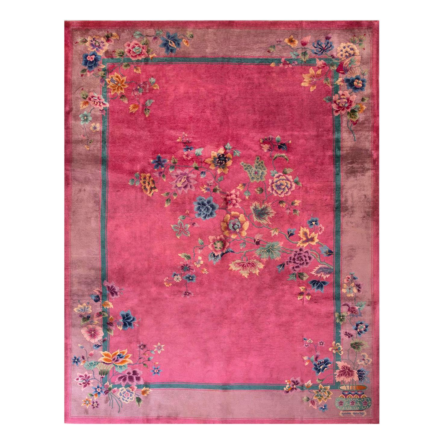 Antique Chinese Art Deco Rug 9'0" x 11'6"  For Sale