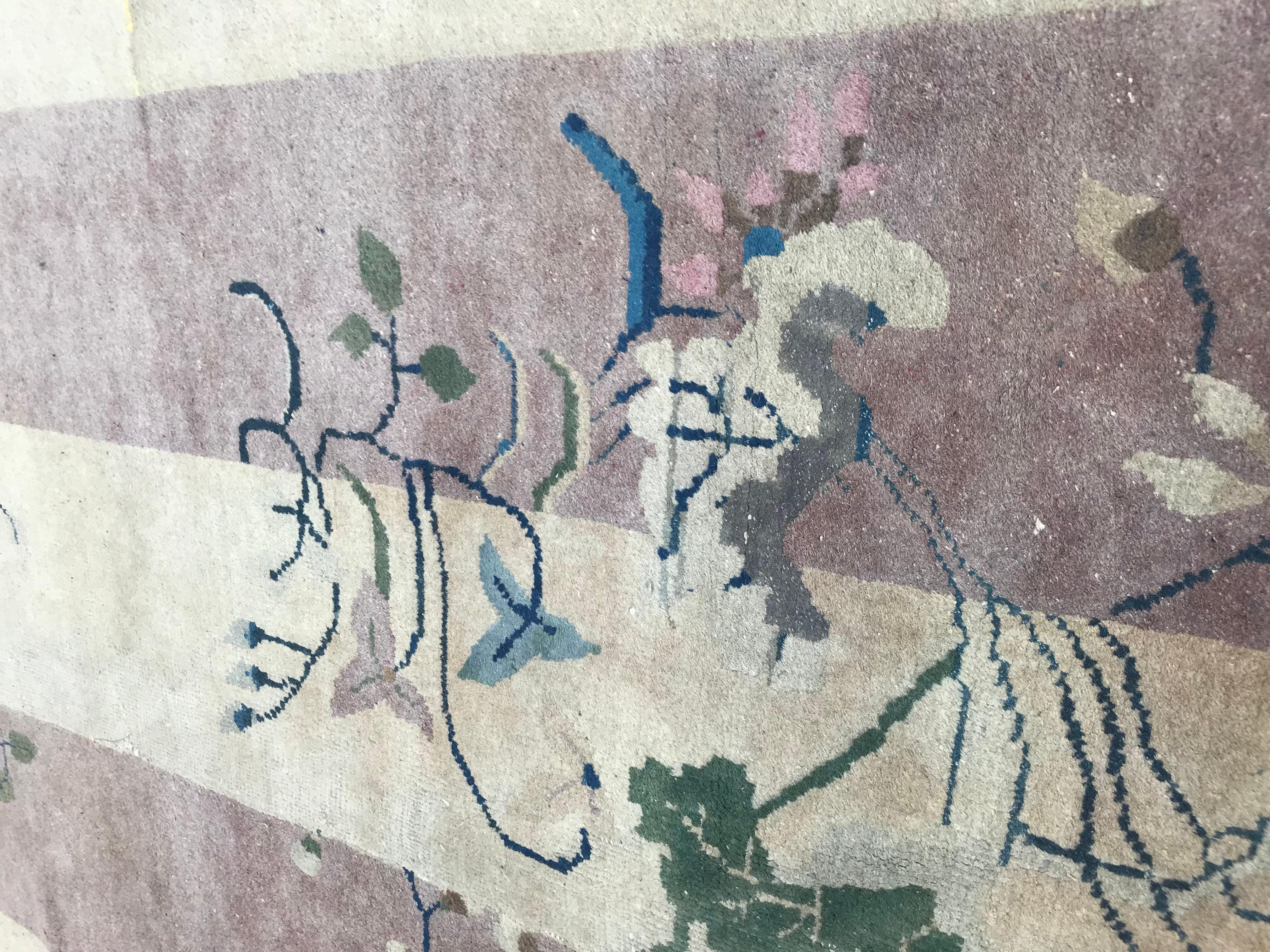 Hand-Knotted Antique Chinese Art Deco Runner