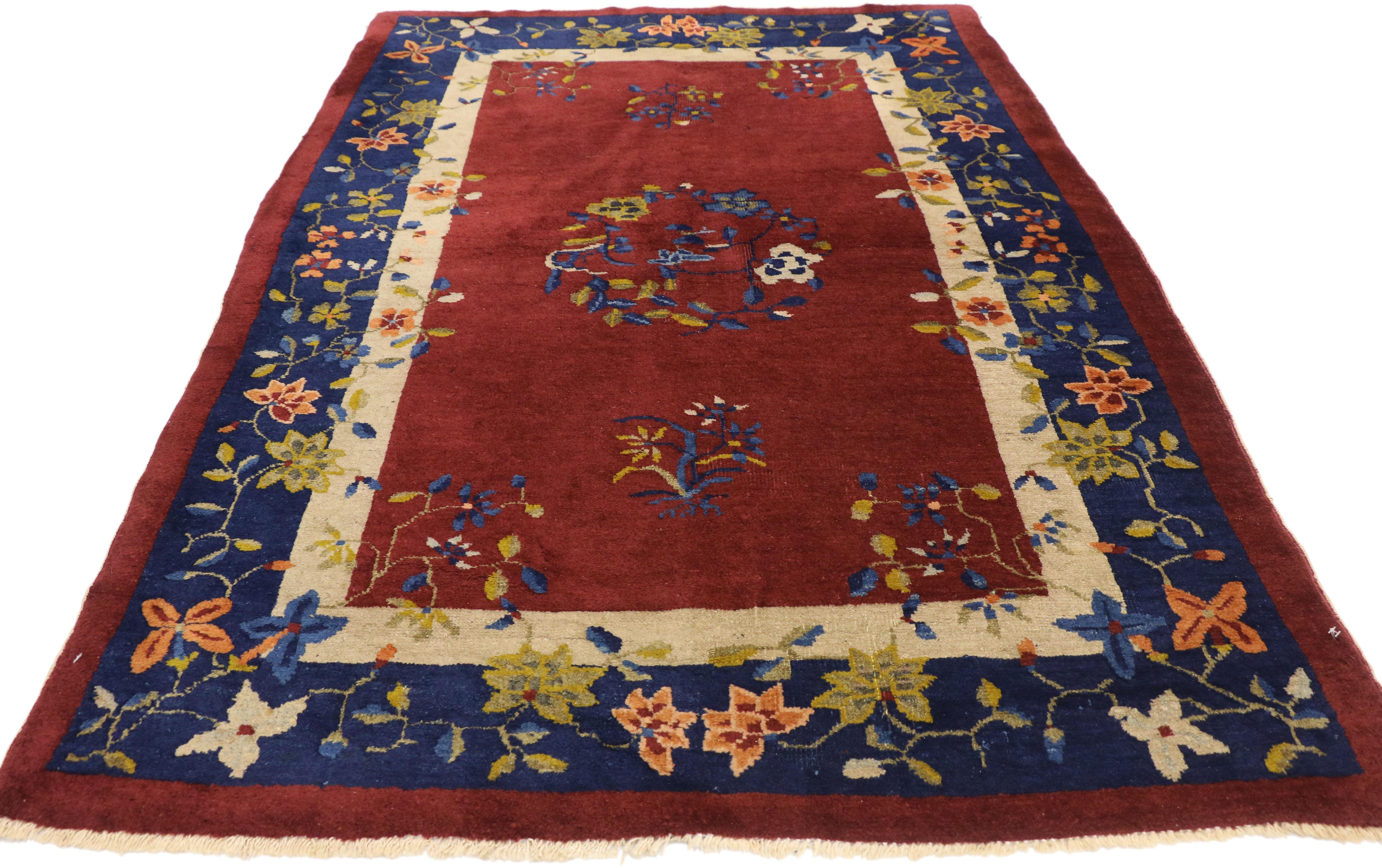 Hand-Knotted Antique Chinese Art Deco Style Accent Rug For Sale
