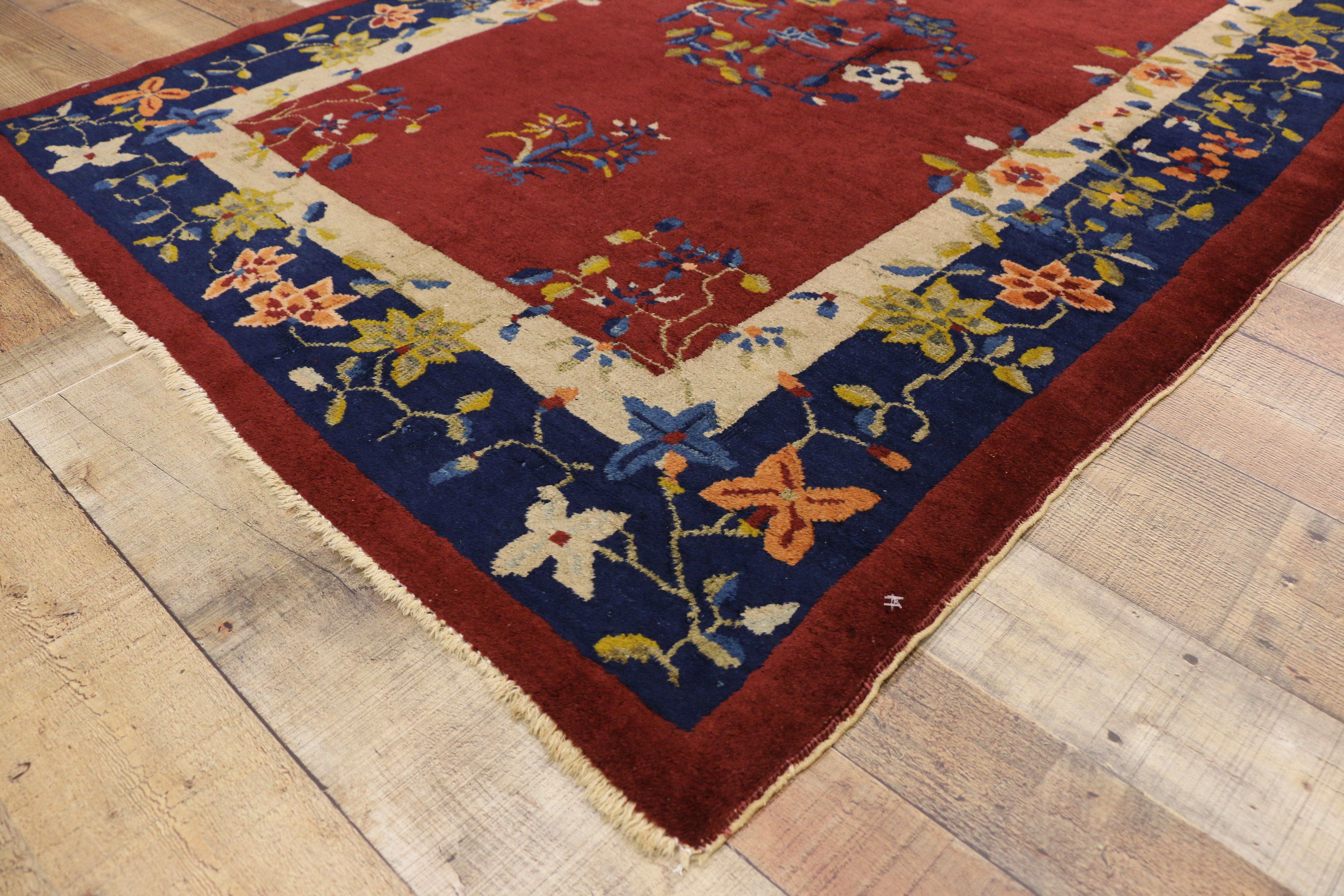 Wool Antique Chinese Art Deco Style Accent Rug For Sale
