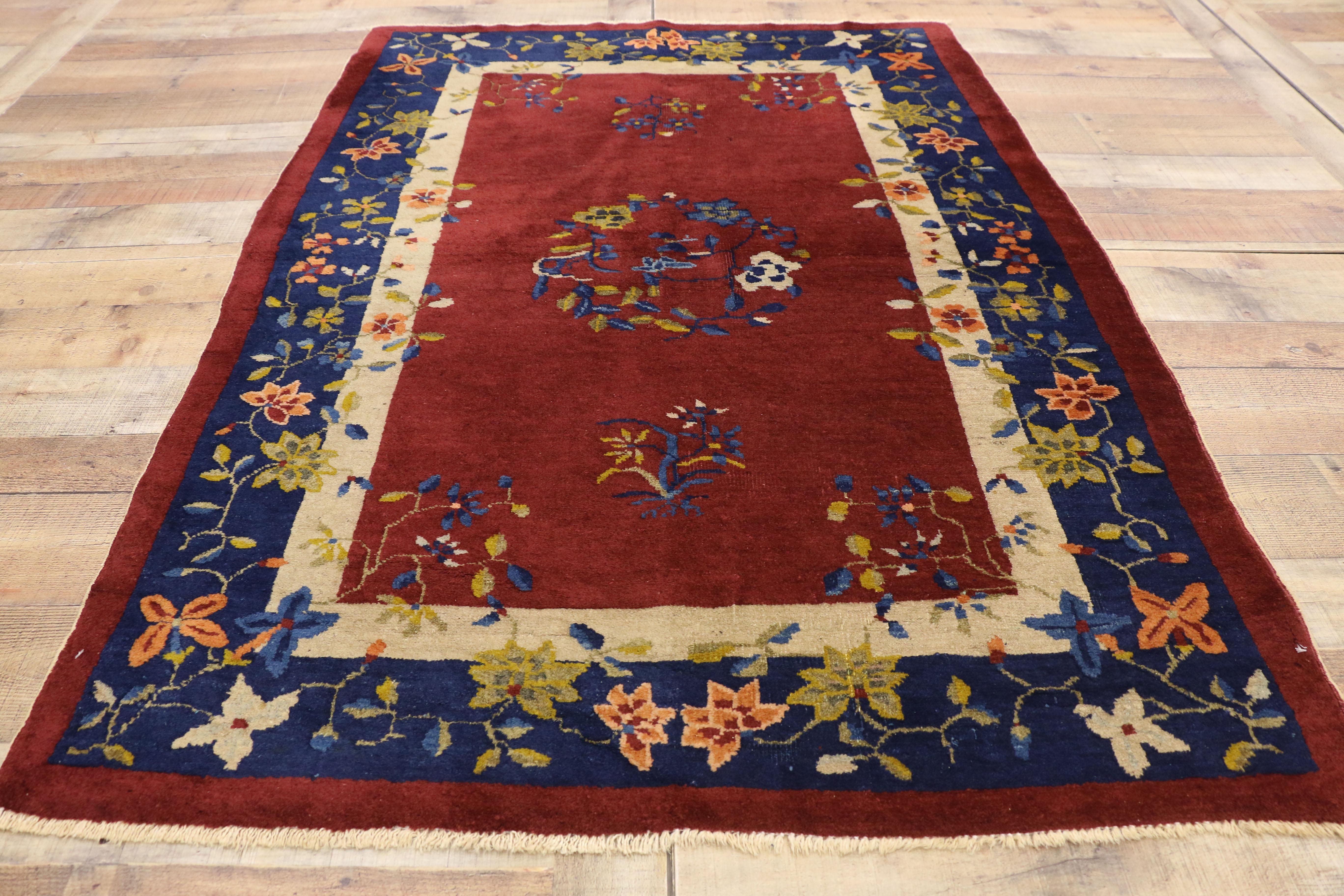 Antique Chinese Art Deco Style Accent Rug For Sale 1