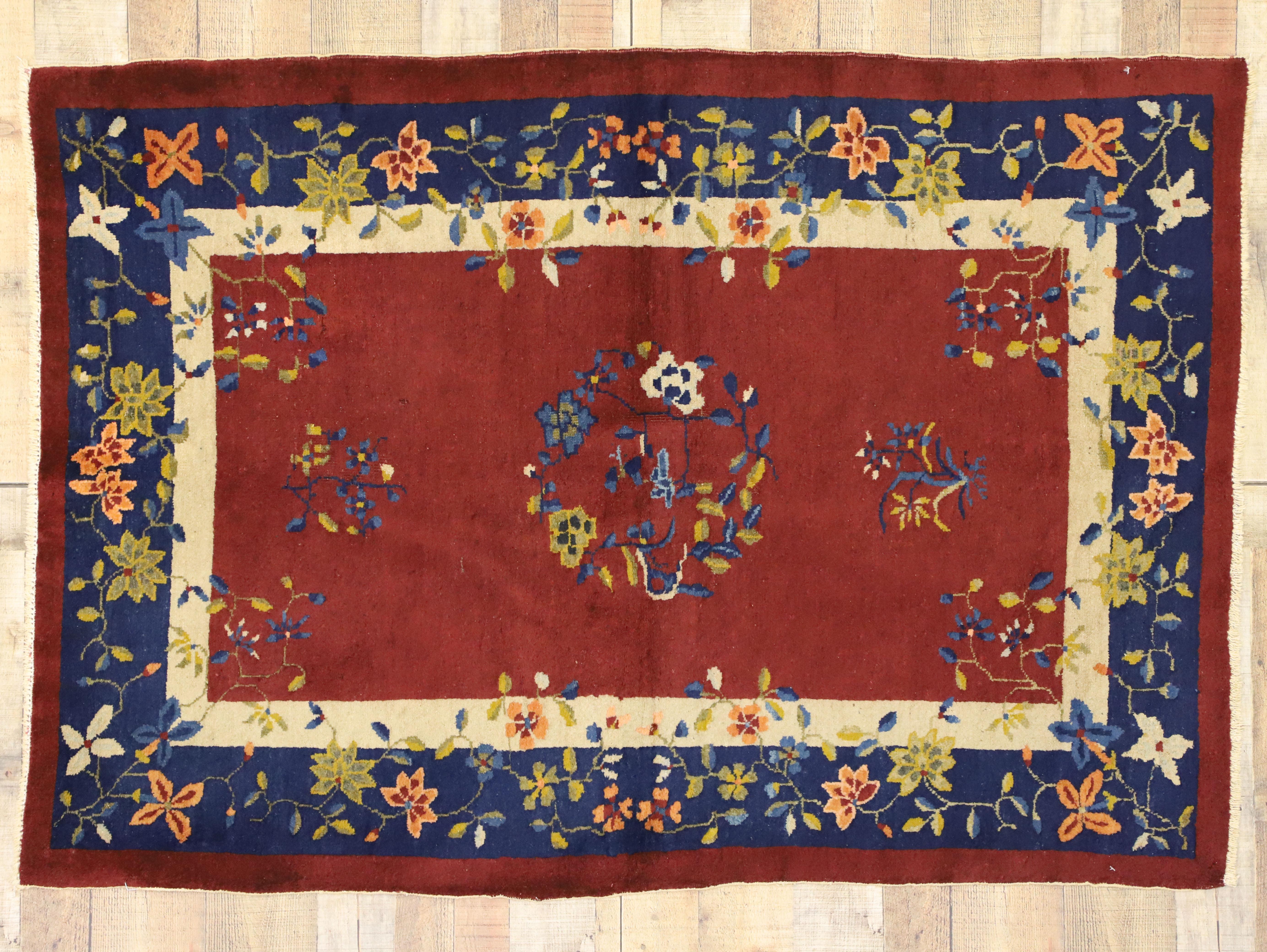 Antique Chinese Art Deco Style Accent Rug For Sale 2