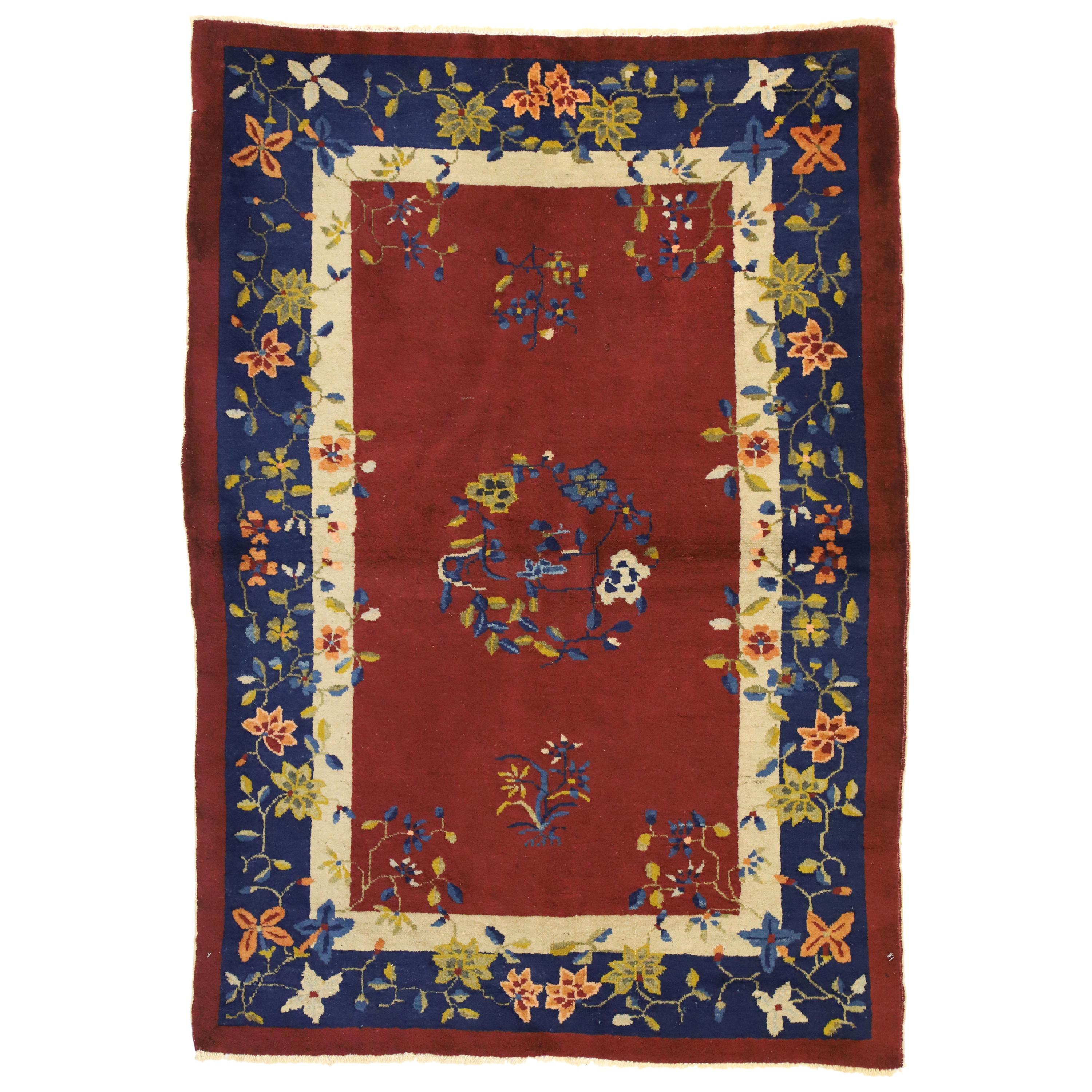 Antique Chinese Art Deco Style Accent Rug