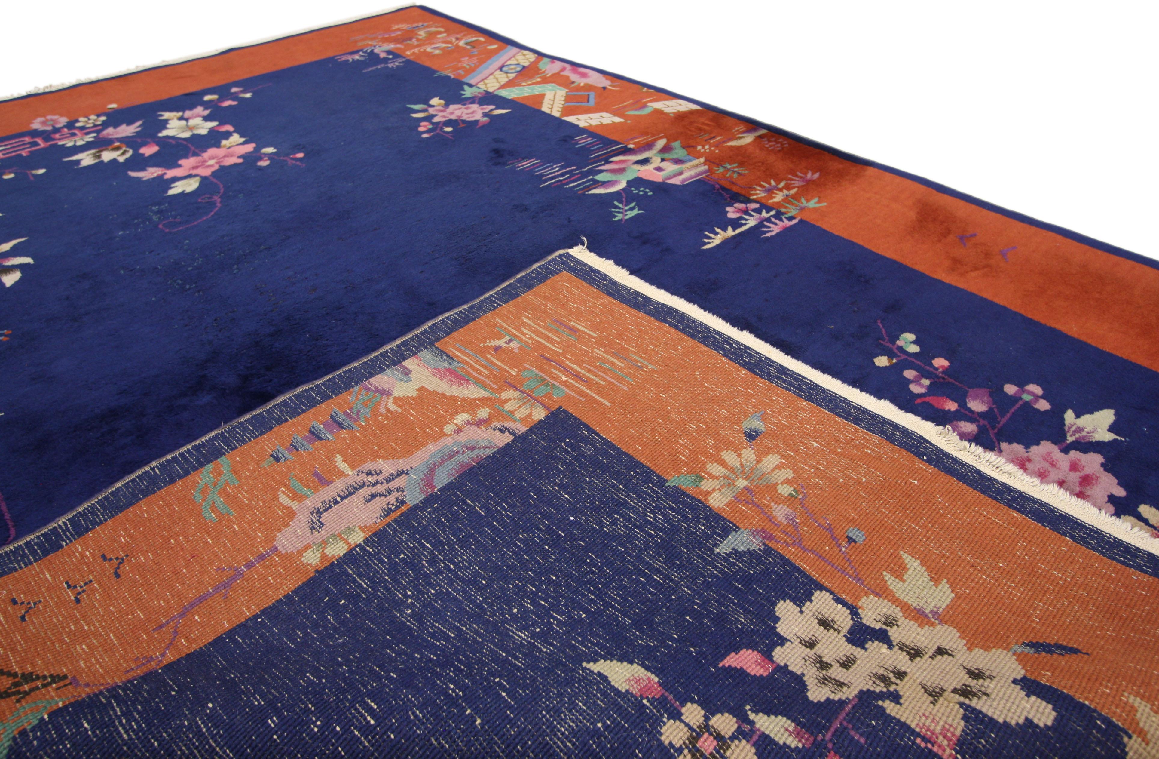 Hand-Knotted Antique Chinese Art Deco Style Rug, Chinoiserie Chic Modern Asian Area Rug