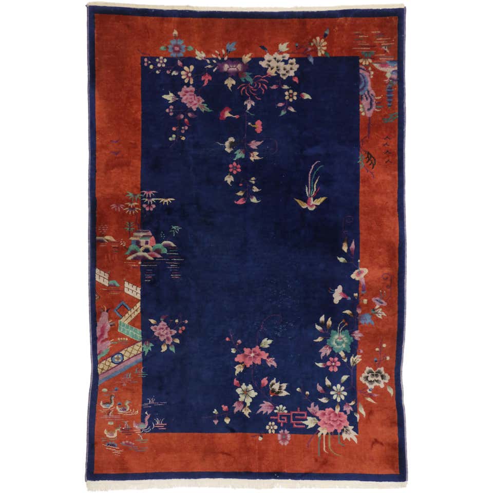 Antique Chinese Art Deco Style Rug, Chinoiserie Chic Modern Asian Area ...