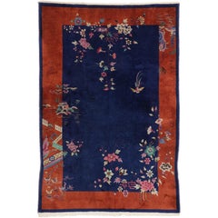 Antique Chinese Art Deco Style Rug, Chinoiserie Chic Modern Asian Area Rug