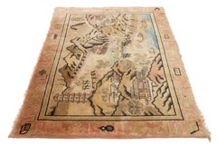 Antique Chinese Art Deco Wool Rug Handmade In Beige with Pictorial Design