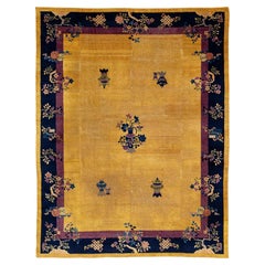 Antique Chinese Art Deco Wool Rug with Imperial Yellow Field and Navy Border