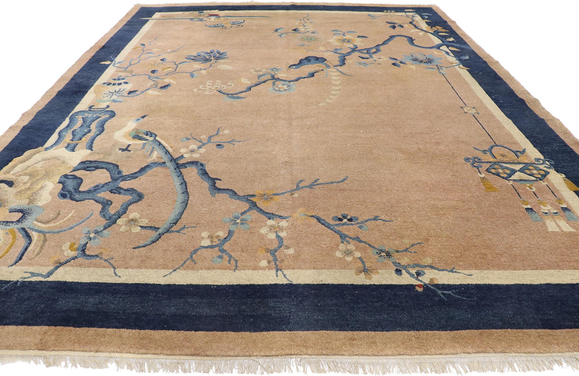 Hand-Knotted Antique Chinese Art Deo Pictorial Rug with Chinoiserie Style For Sale