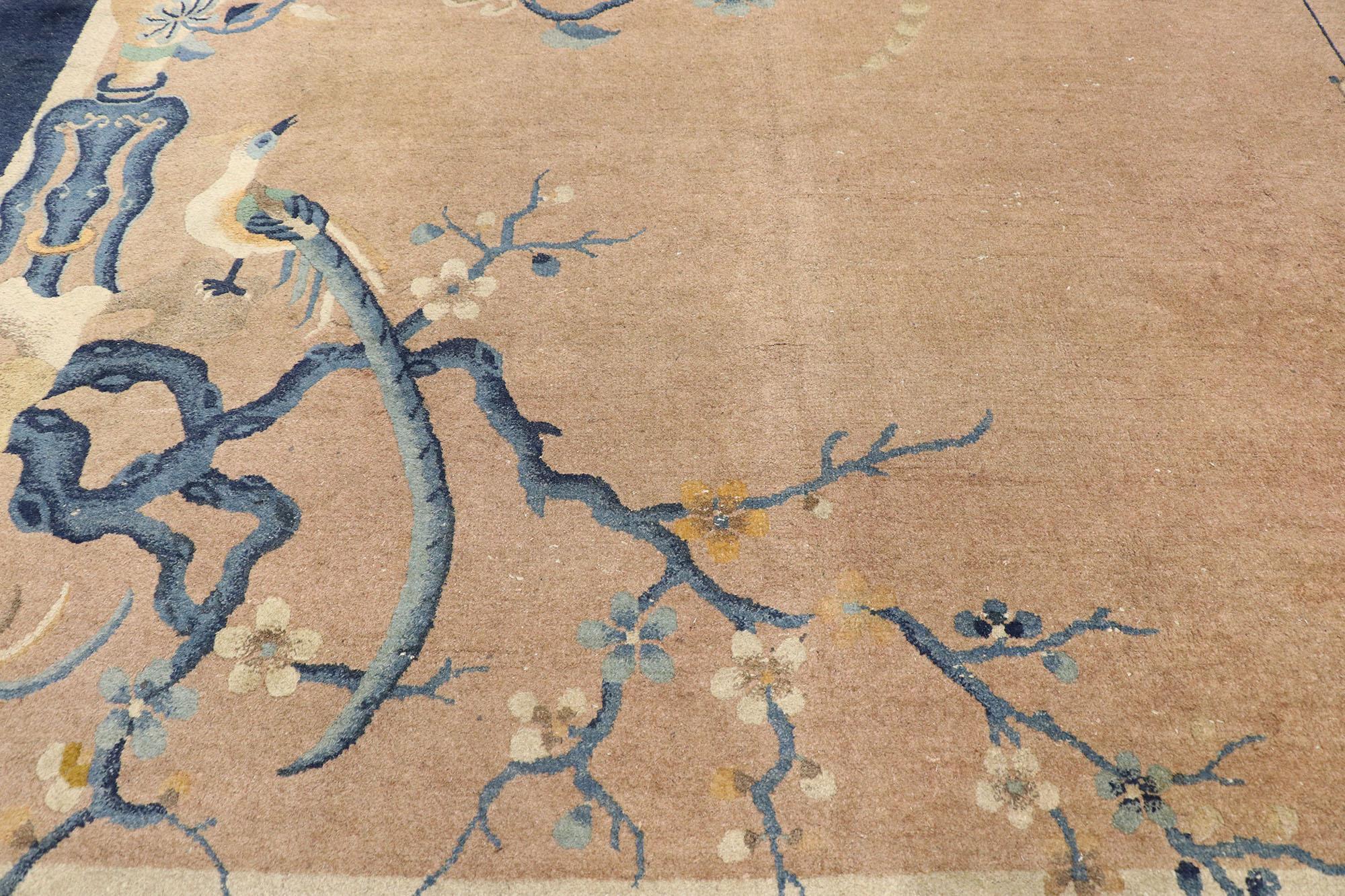 Antiker antiker chinesischer Art Deo-Bilderteppich im Chinoiserie-Stil (Handgeknüpft) im Angebot