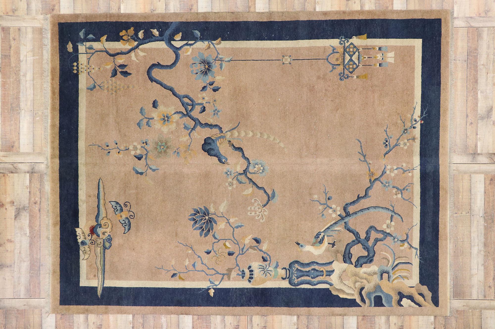 Antiker antiker chinesischer Art Deo-Bilderteppich im Chinoiserie-Stil im Angebot 1