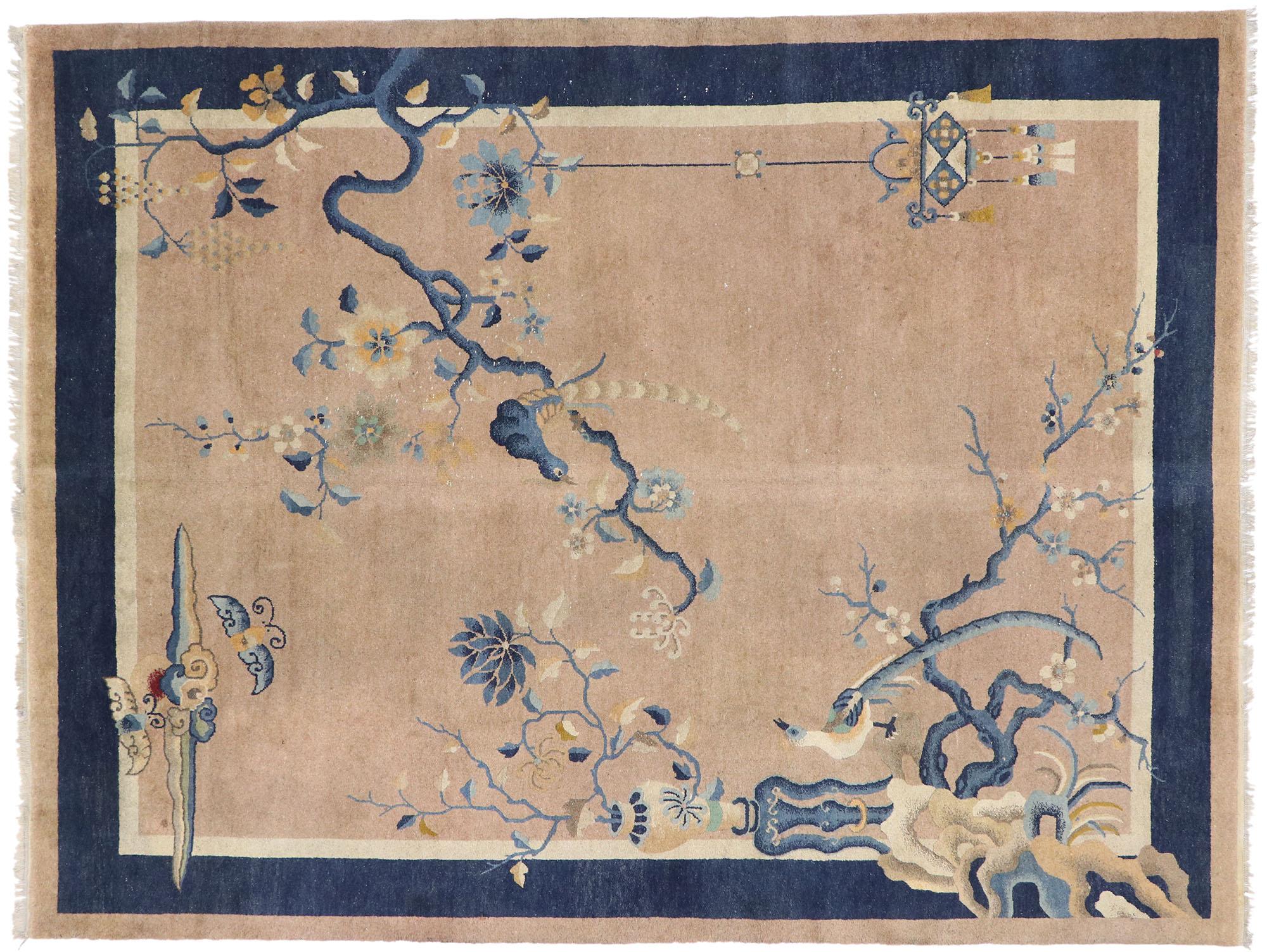 Antique Chinese Art Deo Pictorial Rug with Chinoiserie Style For Sale 3