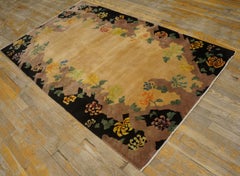 1920s Beige Floral Chinese Art Deco Rug by Nichols Workshop 4'x6'8'' Wool Carpet