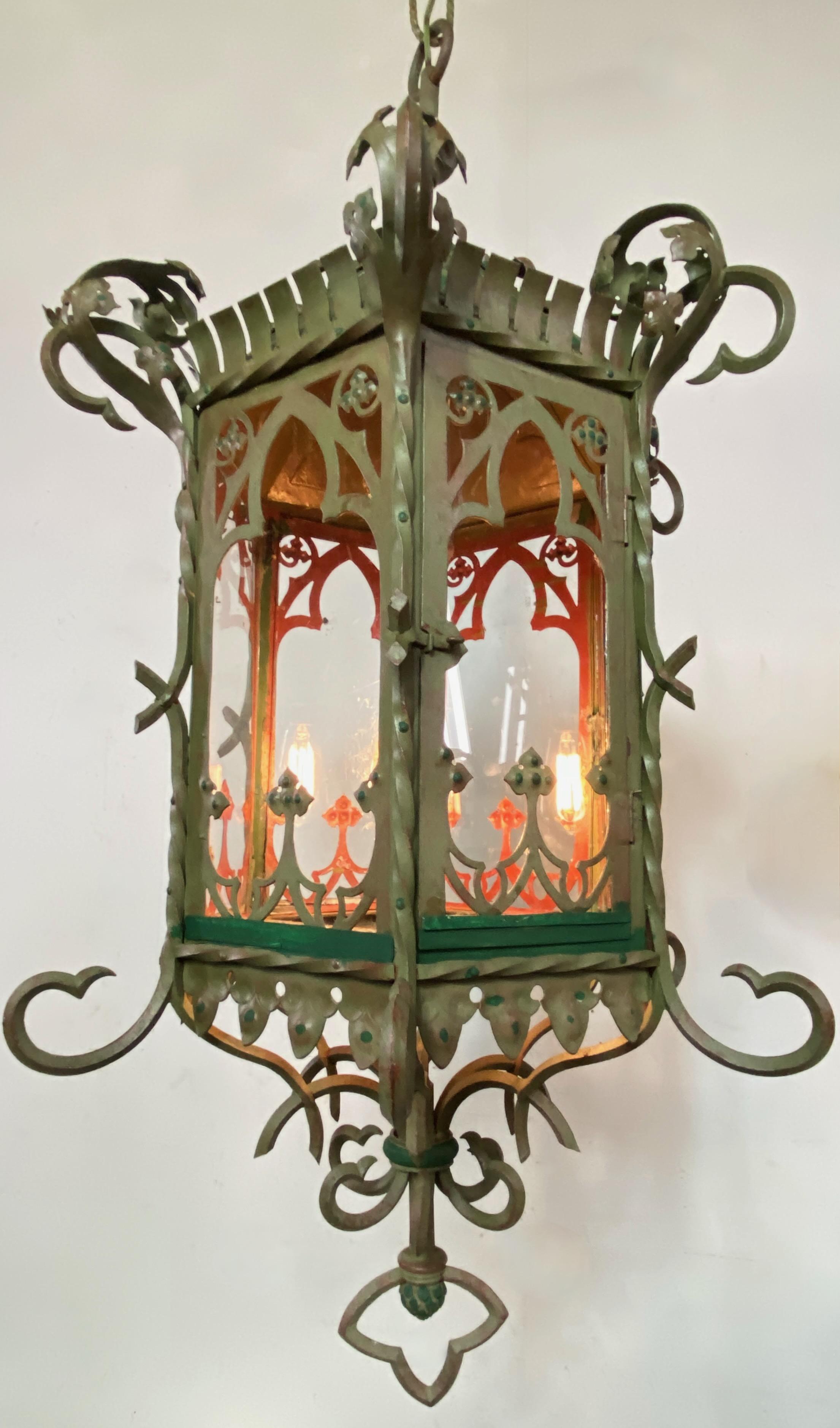 Antique Asian Inspired Iron and Steel Lantern In Good Condition For Sale In San Francisco, CA