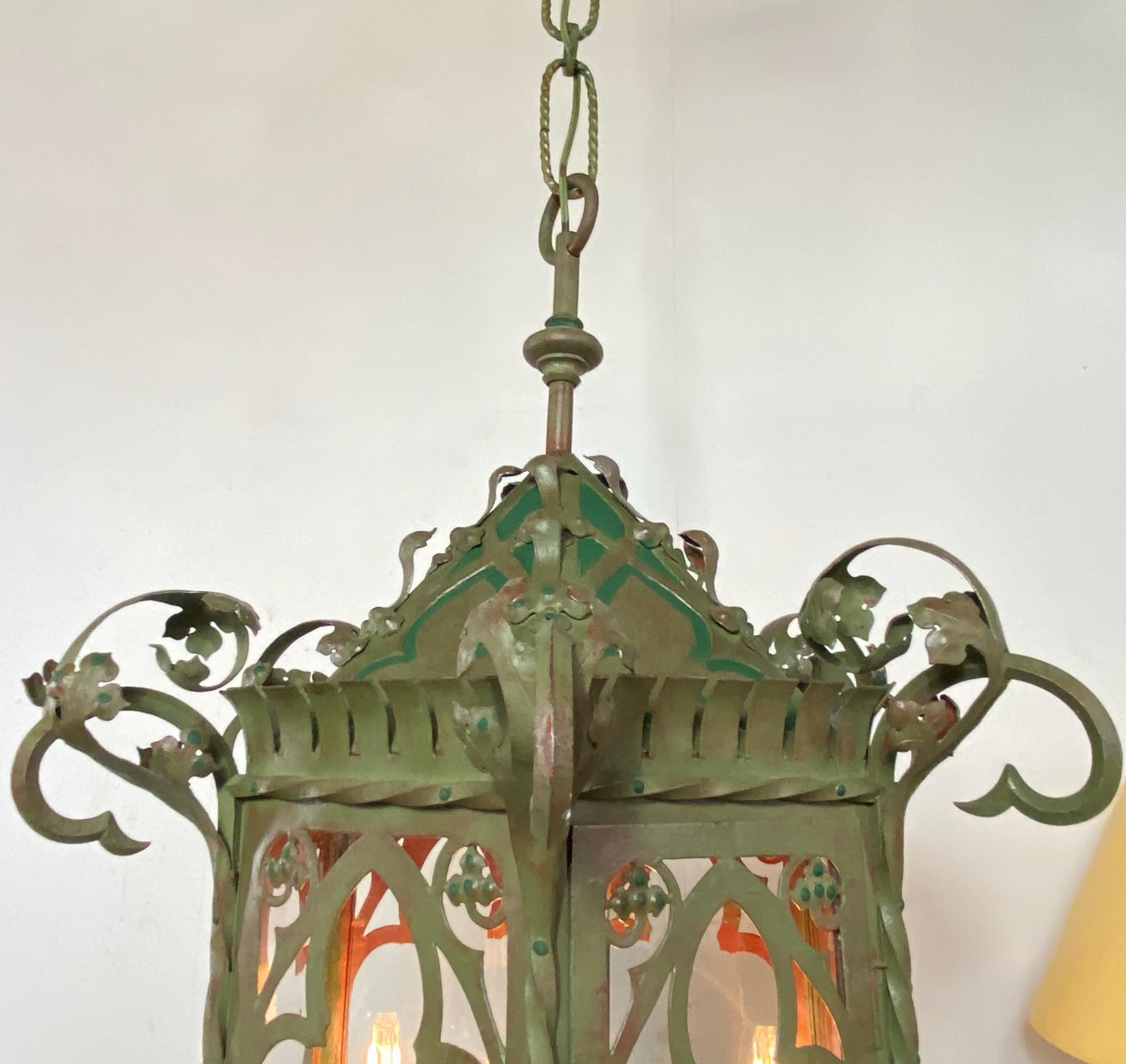 Antique Asian Inspired Iron and Steel Lantern For Sale 1