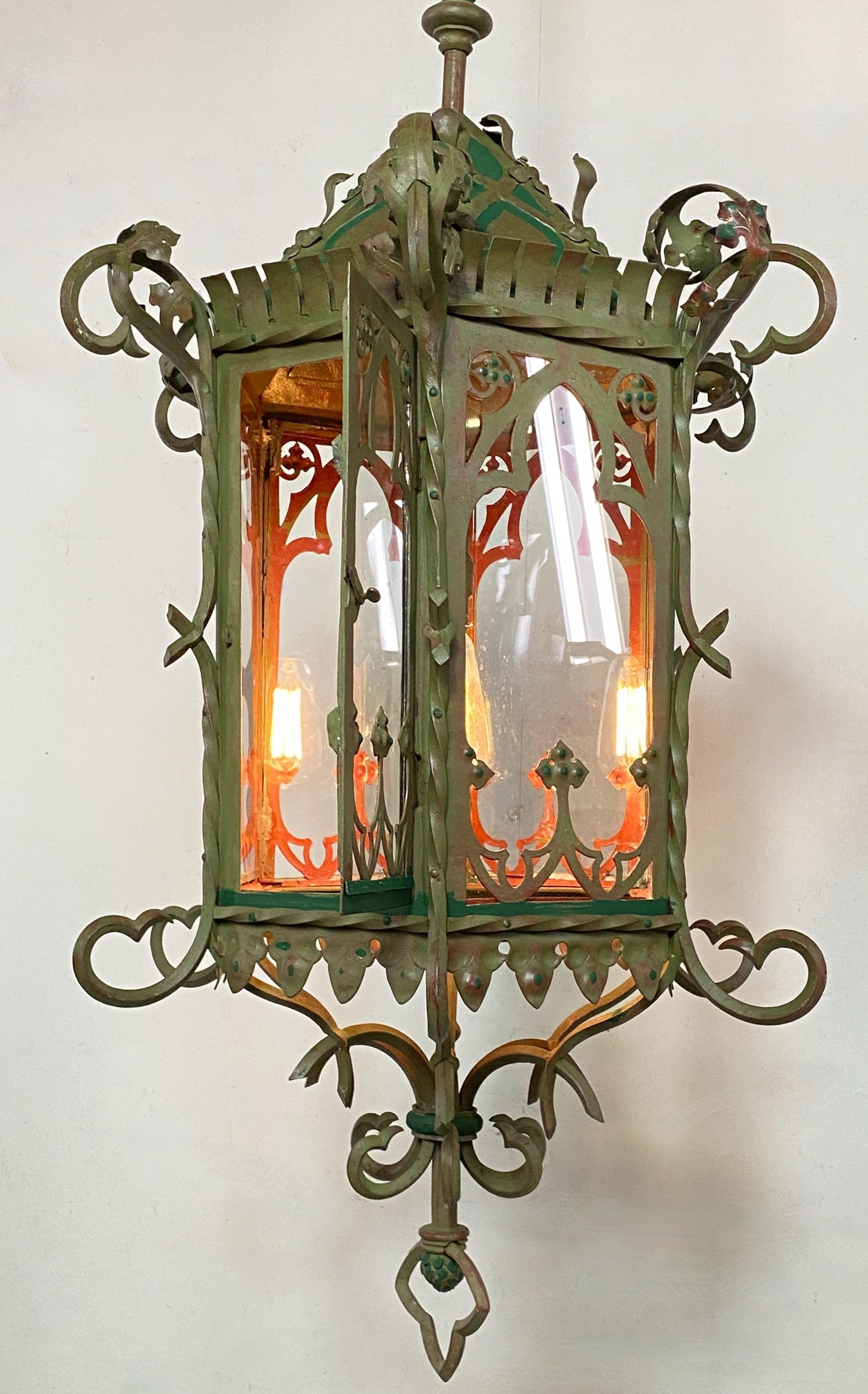Antique Asian Inspired Iron and Steel Lantern For Sale 2