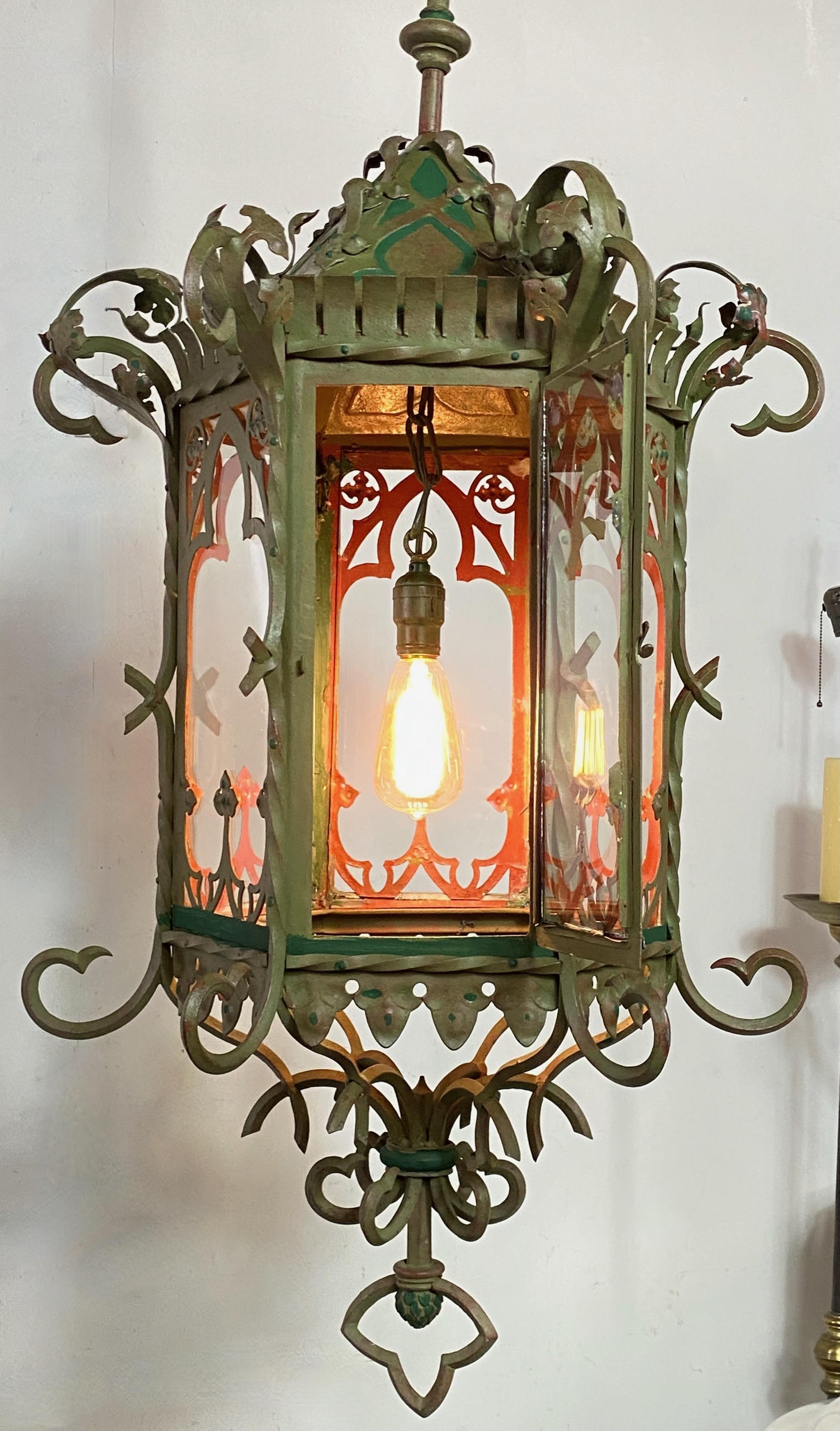 Antique Asian Inspired Iron and Steel Lantern For Sale 3