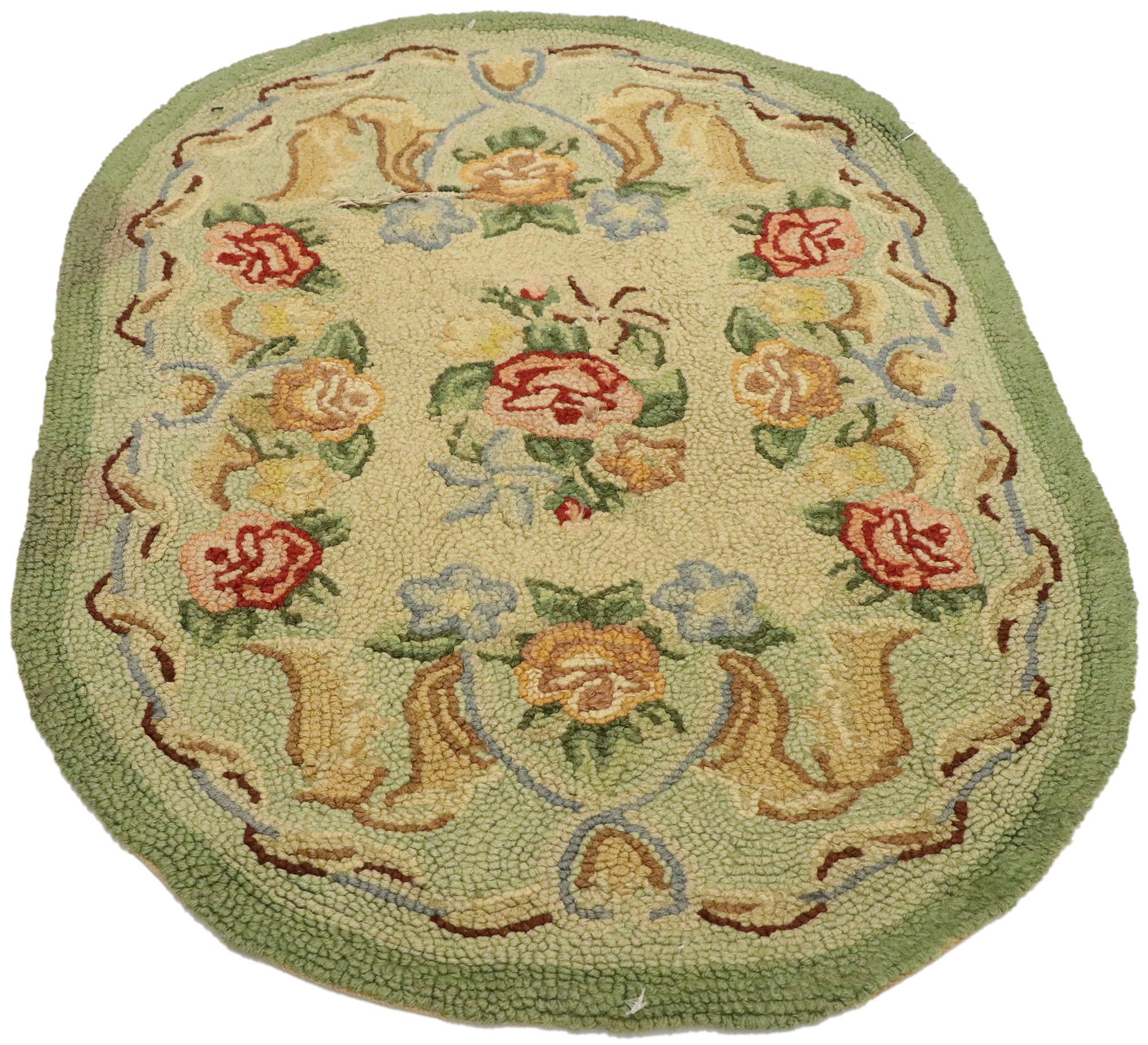 Hand-Woven Antique Chinese Aubusson Floral Hooked Rug For Sale