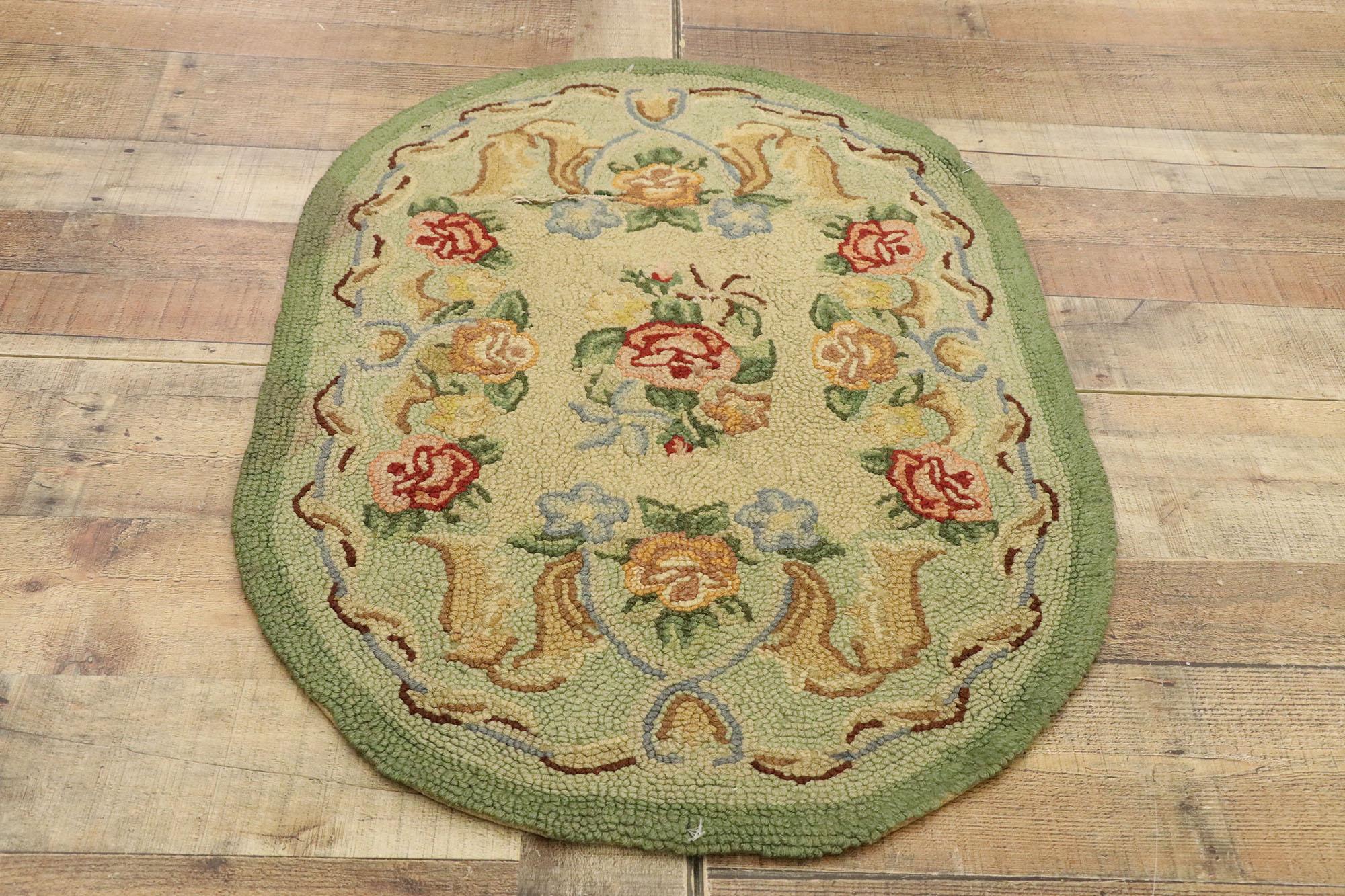 Wool Antique Chinese Aubusson Floral Hooked Rug For Sale